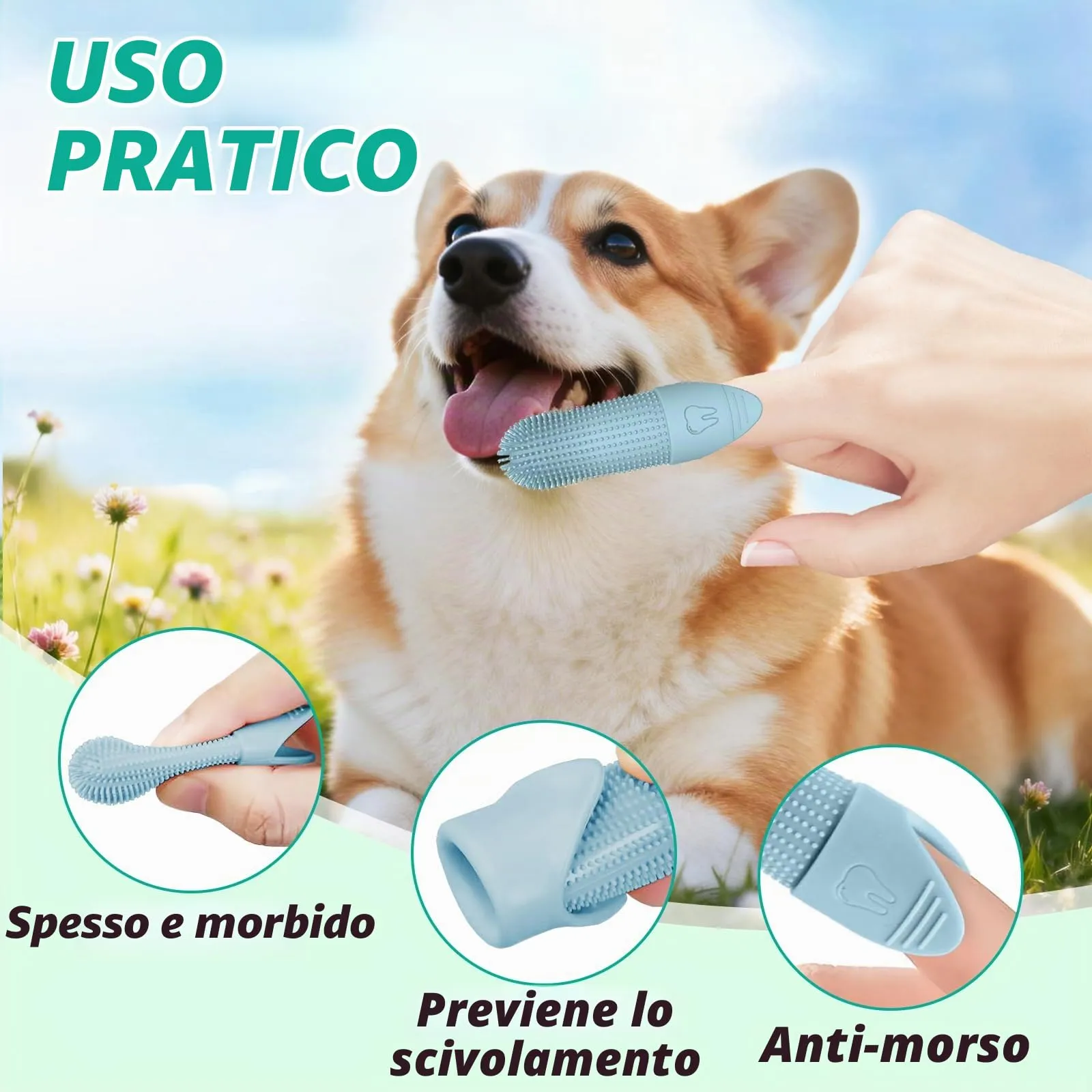 Soodyoow 2 Pièces Spazzolino da Dito per Cani, Silicone Premium Ultra-Resistente, Design 360° per Controllo Facile & Pulizia Delicata, Alternativa alle Spazzole Tradizionali - immagine 5