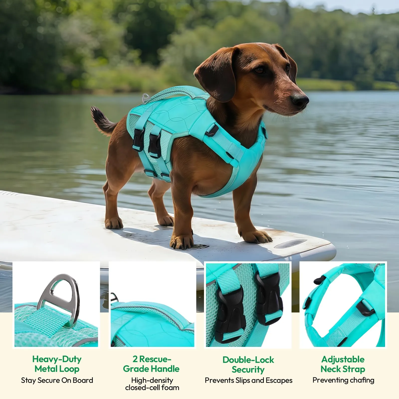 KONVINIT Salvagente per Cani di Piccola Taglia, Giubbotto di Salvataggio con Maniglia e Bande Riflettenti, Galleggiabilità Alta, Regolabile, per Nuoto e Barca,Dog Life Jacket - immagine 3