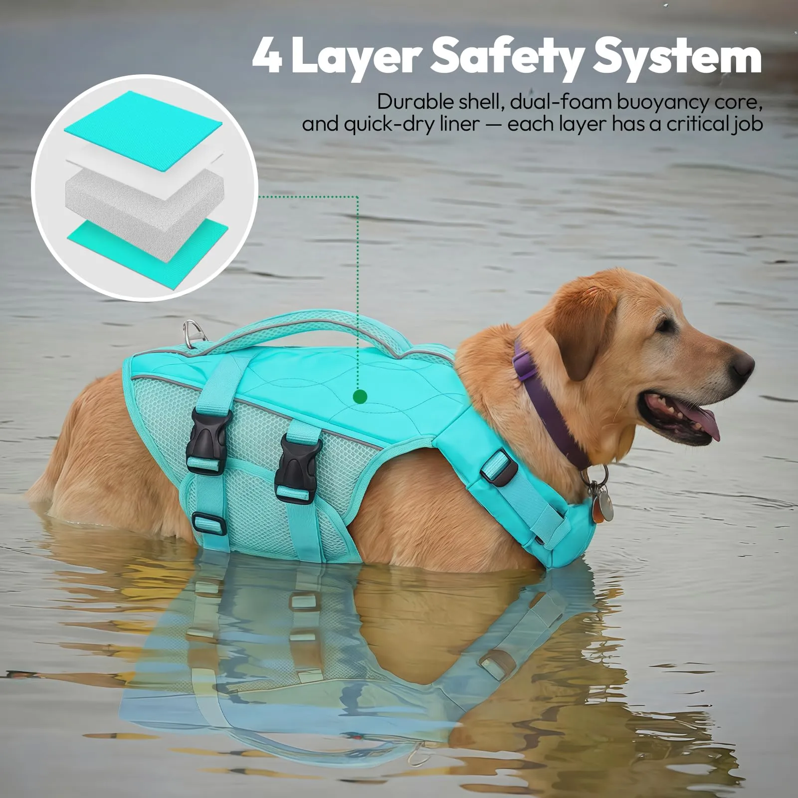 KONVINIT Salvagente per Cani di Piccola Taglia, Giubbotto di Salvataggio con Maniglia e Bande Riflettenti, Galleggiabilità Alta, Regolabile, per Nuoto e Barca,Dog Life Jacket - immagine 5