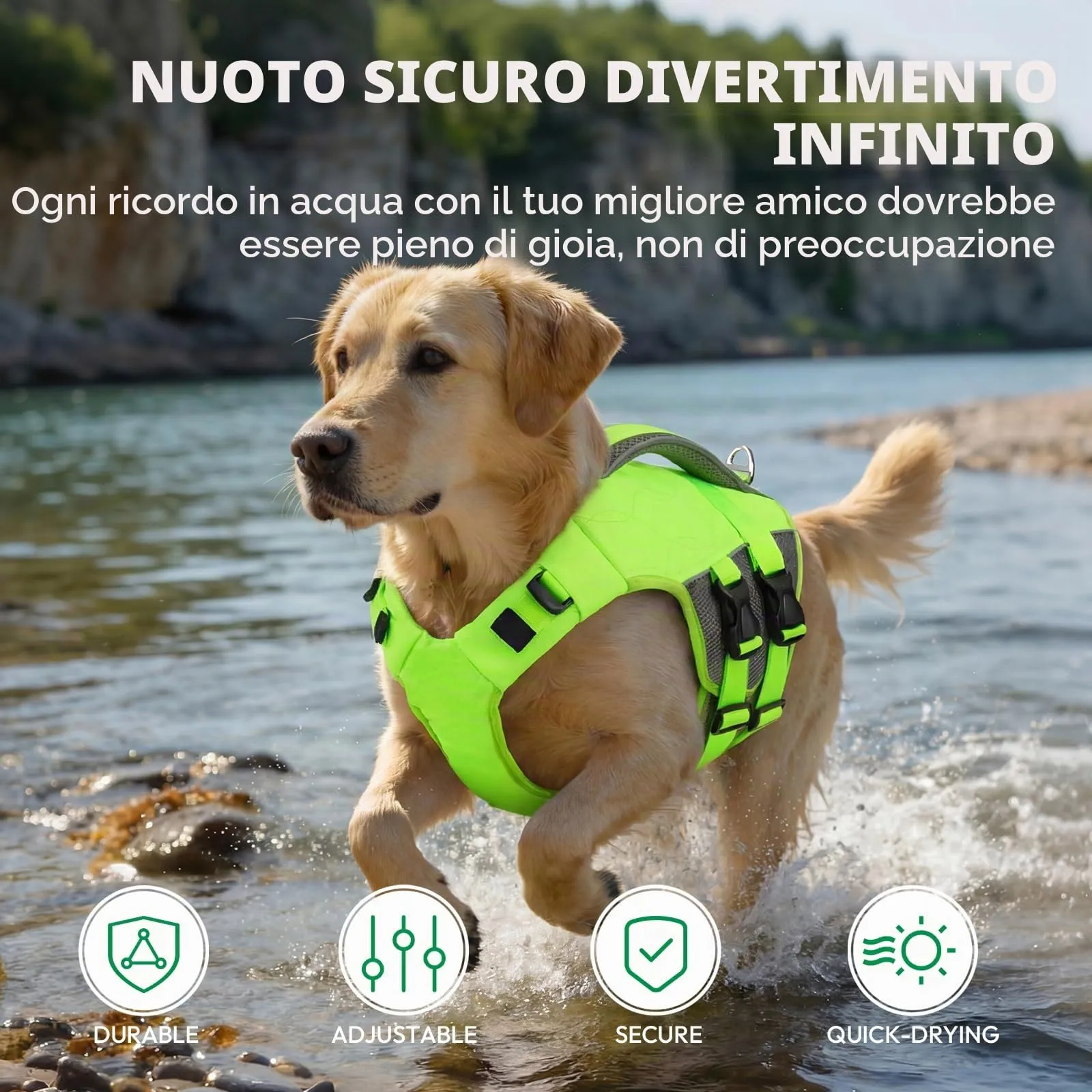 KONVINIT Giubbotto di Salvataggio Rinforzato per Cani di Grossa Taglia, Galleggiabilità Massima con Maniglia di Sollevamento, Taglio Anatomico, per Emergenze, Nuoto e Attività in Acqua - immagine 3
