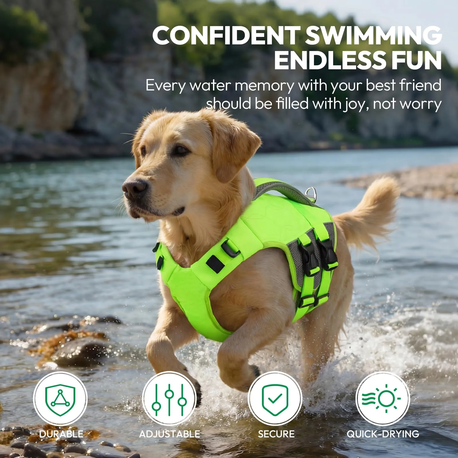 KONVINIT Salvagente per Cani di Piccola Taglia, Giubbotto di Salvataggio con Maniglia e Bande Riflettenti, Galleggiabilità Alta, Regolabile, per Nuoto e Barca,Dog Life Jacket - immagine 3
