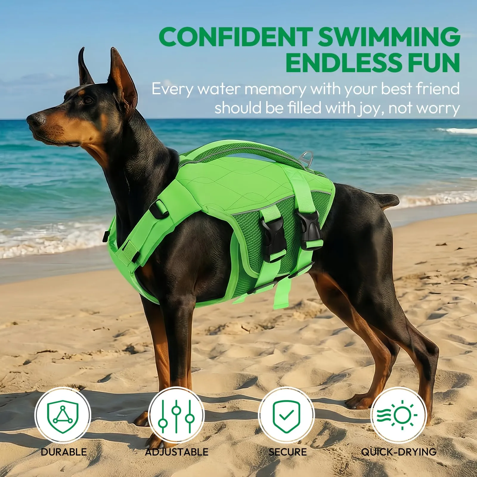 KONVINIT Giubbotti di Salvataggio per Cani,Salvagente per Cani,Giubbotto Salvagente Cane Taglia Regolabile Dog Life Jacket con Maniglia e Strisce Riflettenti,Salvagente per Caniper - immagine 2