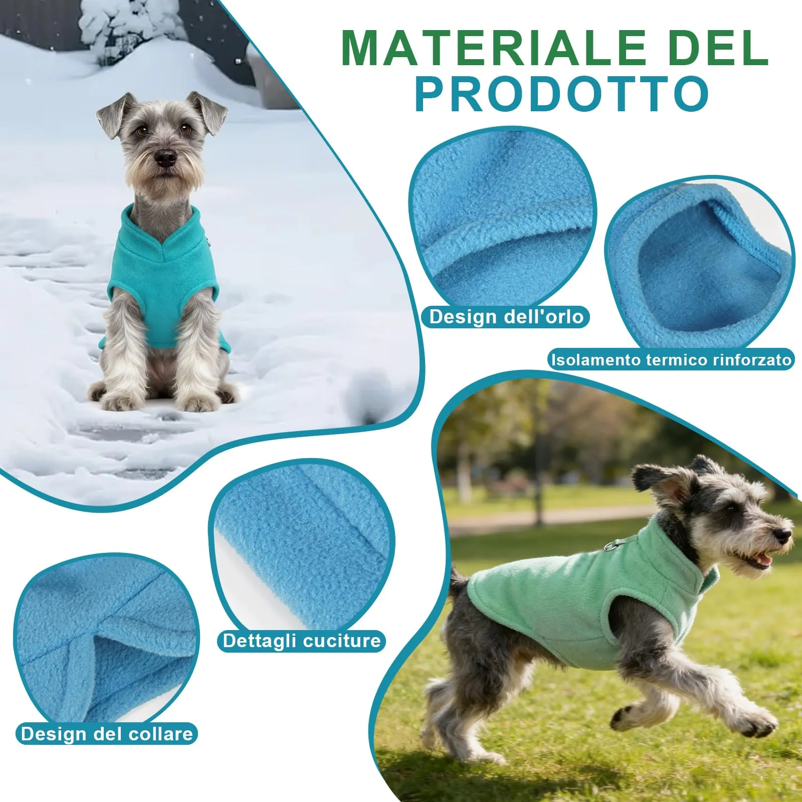 CUEMOON 2 Maglioncino per Cani e Gatti di Piccola Taglia, Gilet per Cani in Pile Elasticizzato Blu Verde, M - immagine 3