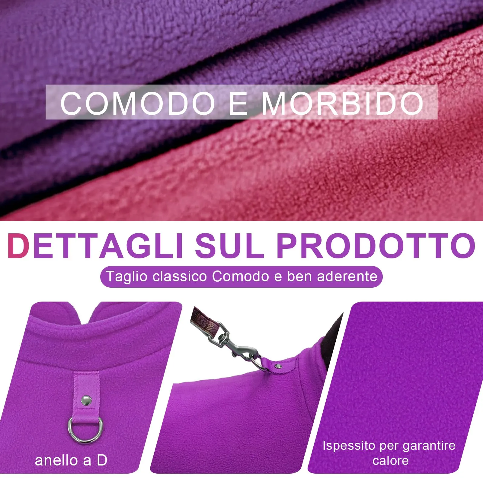 CUEMOON 2 Maglioncino per Cani e Gatti di Piccola Taglia, Gilet per Cani in Pile Elasticizzato Viola Rosa, S - immagine 2