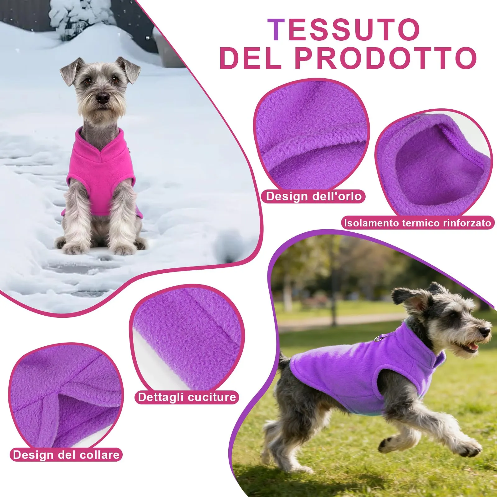 CUEMOON 2 Maglioncino per Cani e Gatti di Piccola Taglia, Gilet per Cani in Pile Elasticizzato Viola Rosa, M - immagine 4