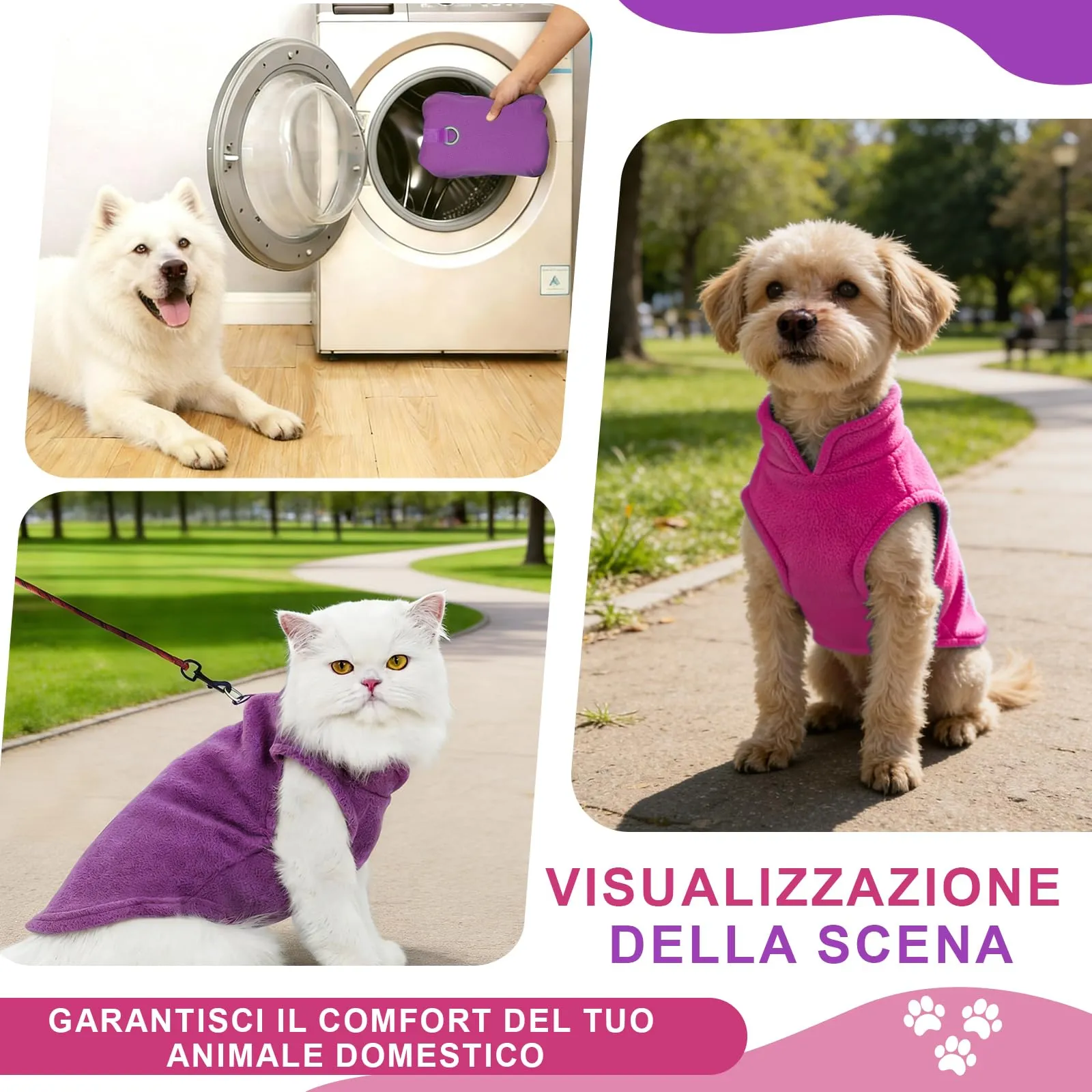 CUEMOON 2 Maglioncino per Cani e Gatti di Piccola Taglia, Gilet per Cani in Pile Elasticizzato Viola Rosa, M - immagine 6