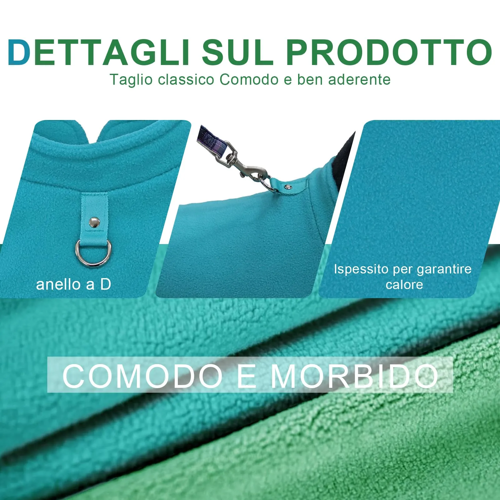 CUEMOON 2 Maglioncino per Cani e Gatti di Piccola Taglia, Gilet per Cani in Pile Elasticizzato Blu Verde, S - immagine 2