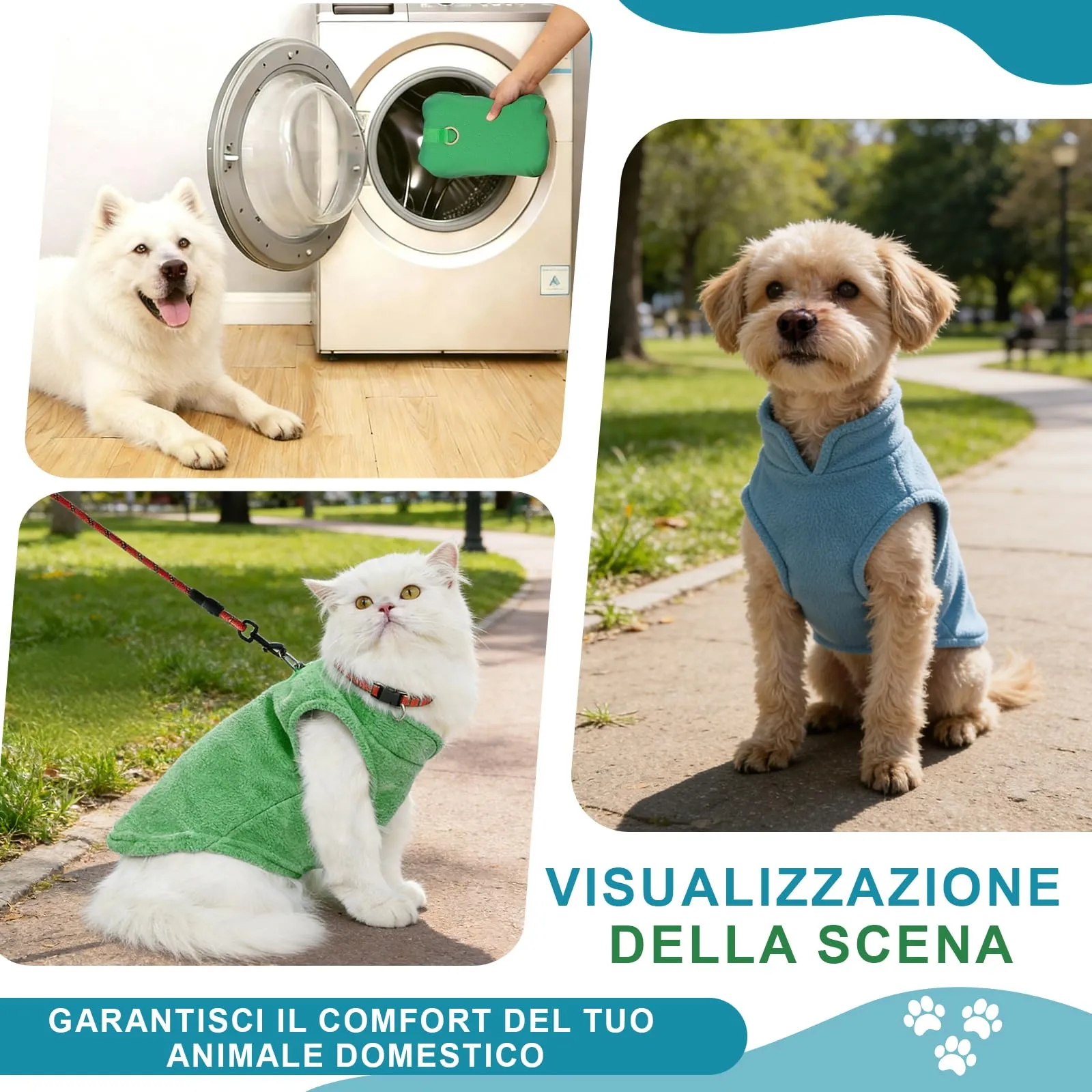 CUEMOON 2 Maglioncino per Cani e Gatti di Piccola Taglia, Gilet per Cani in Pile Elasticizzato Blu Verde, S - immagine 6