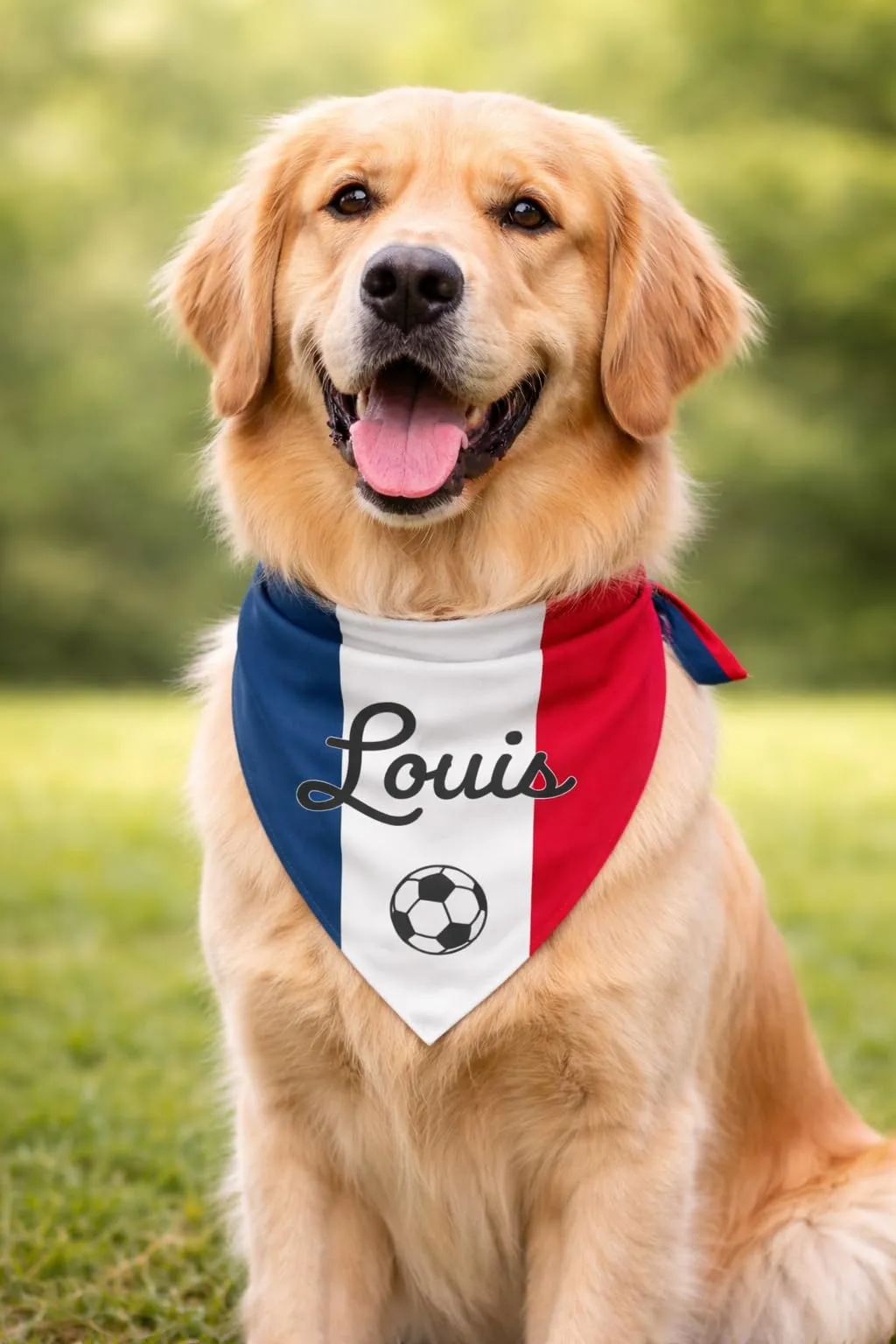 Bandana Personalizzata per Cane con Nome – Foulard per Cani Personalizzabile con Testo e Simbolo – Lavabile – Prodotto e Personalizzato in Europa (Bandiera francese, L) - immagine 1