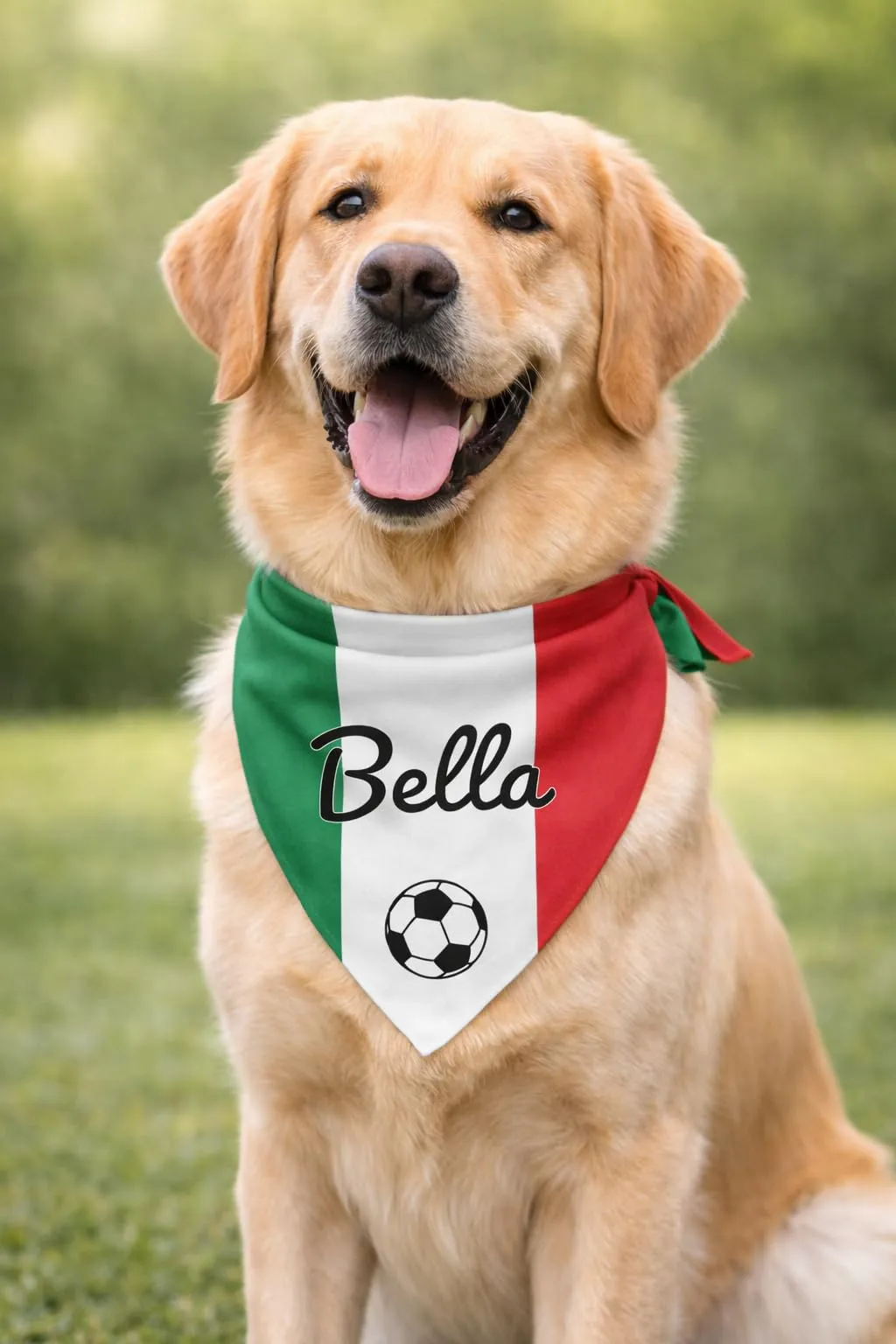 Bandana Personalizzata per Cane con Nome – Foulard per Cani Personalizzabile con Testo e Simbolo – Lavabile – Prodotto e Personalizzato in Europa (Bandiera italiana, L) - immagine 1