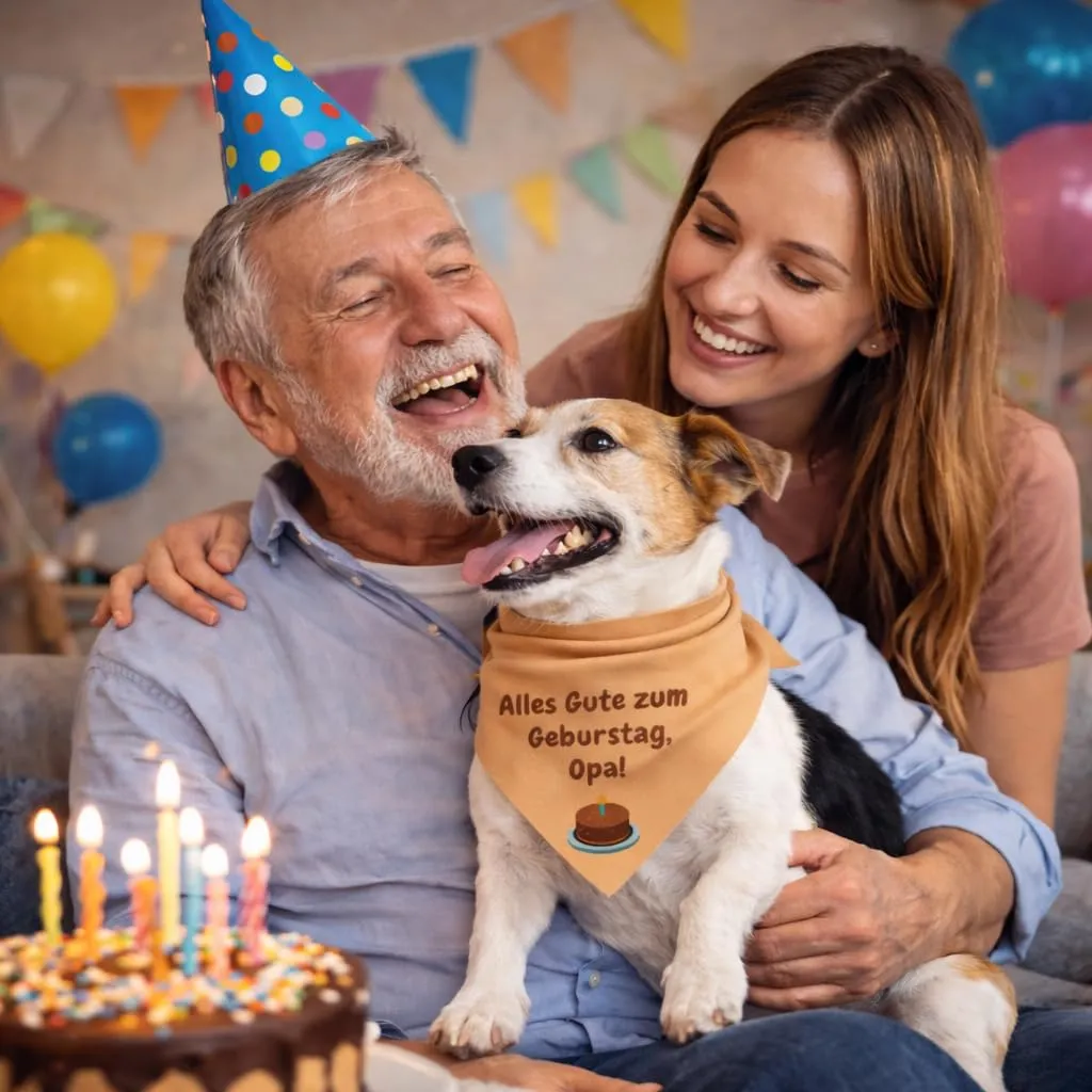 Bandana Personalizzata per Cane con Nome – Foulard per Cani Personalizzabile con Testo e Simbolo – Lavabile – Prodotto e Personalizzato in Europa (Compleanno, M) - immagine 1