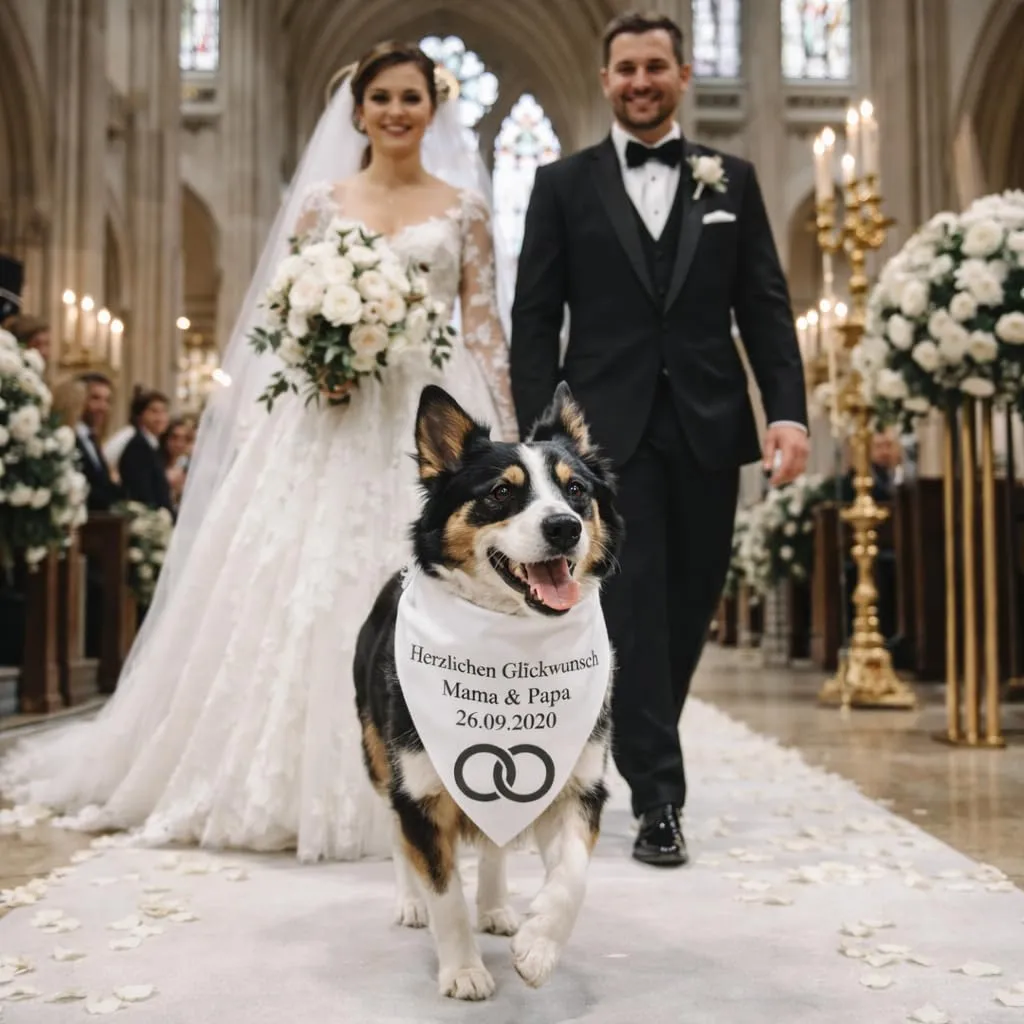 Bandana Personalizzata per Cane con Nome – Foulard per Cani Personalizzabile con Testo e Simbolo – Lavabile – Prodotto e Personalizzato in Europa (Matrimonio, M) - immagine 1