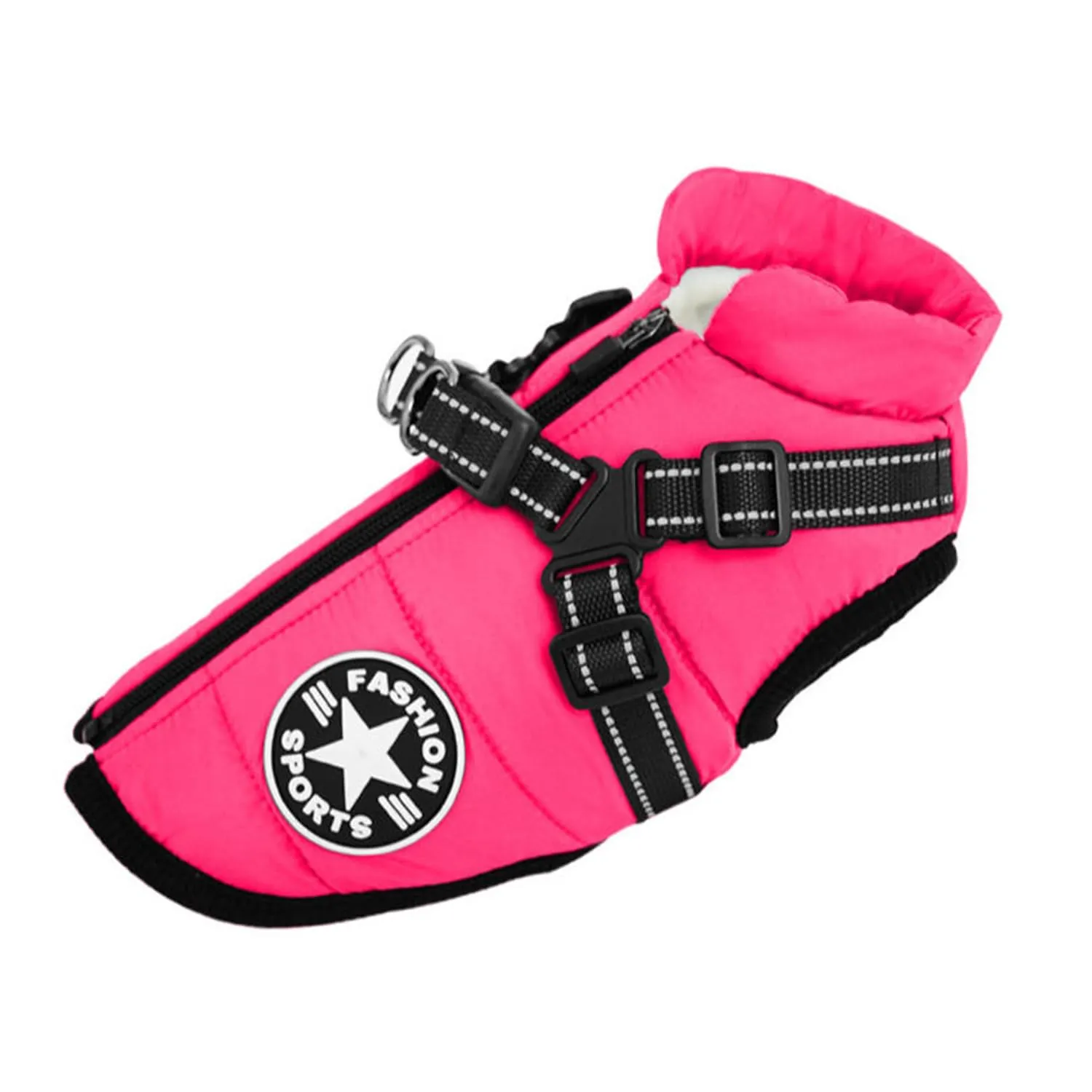 Ectkuee Giubbotto invernale per cani con imbracatura, cappotto impermeabile per cani di piccola taglia, lavabile in macchina, striscia riflettente, resistente ad anello a D rosa M - immagine 1