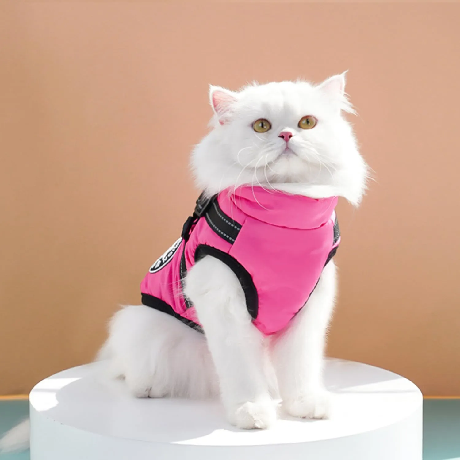Ectkuee Giubbotto invernale per cani di piccola taglia con pettorina, impermeabile per cani di piccola taglia, lavabile in macchina, striscia riflettente, resistente ad anello a D rosa XL - immagine 4