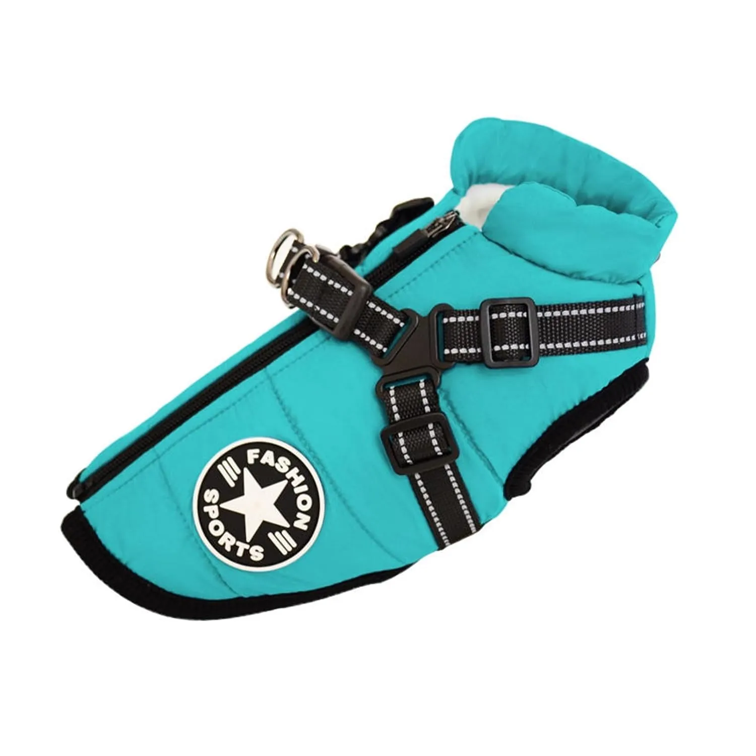 Ectkuee Giacca invernale per cani con imbracatura, impermeabile, lavabile in lavatrice, strisce riflettenti, anello a D stabile, blu cielo XL - immagine 1
