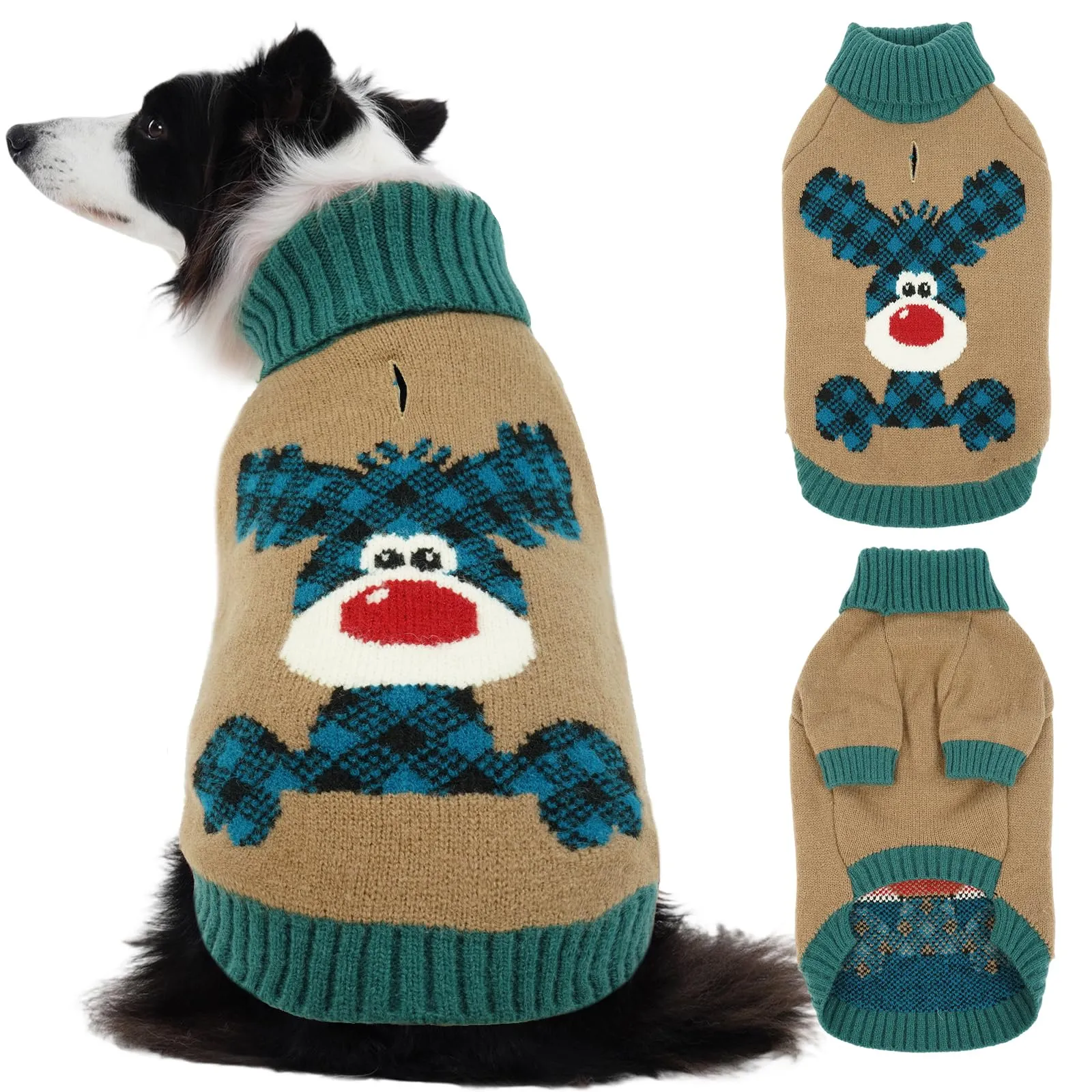 Maglione Cane Natalizio - Caldo Maglioncino con Renna, foro per guinzaglio, maglioncini per Cocker Spaniel, Beagle, Border Collie snello, Italian Greyhound, Marrone Chiaro XL - immagine 1