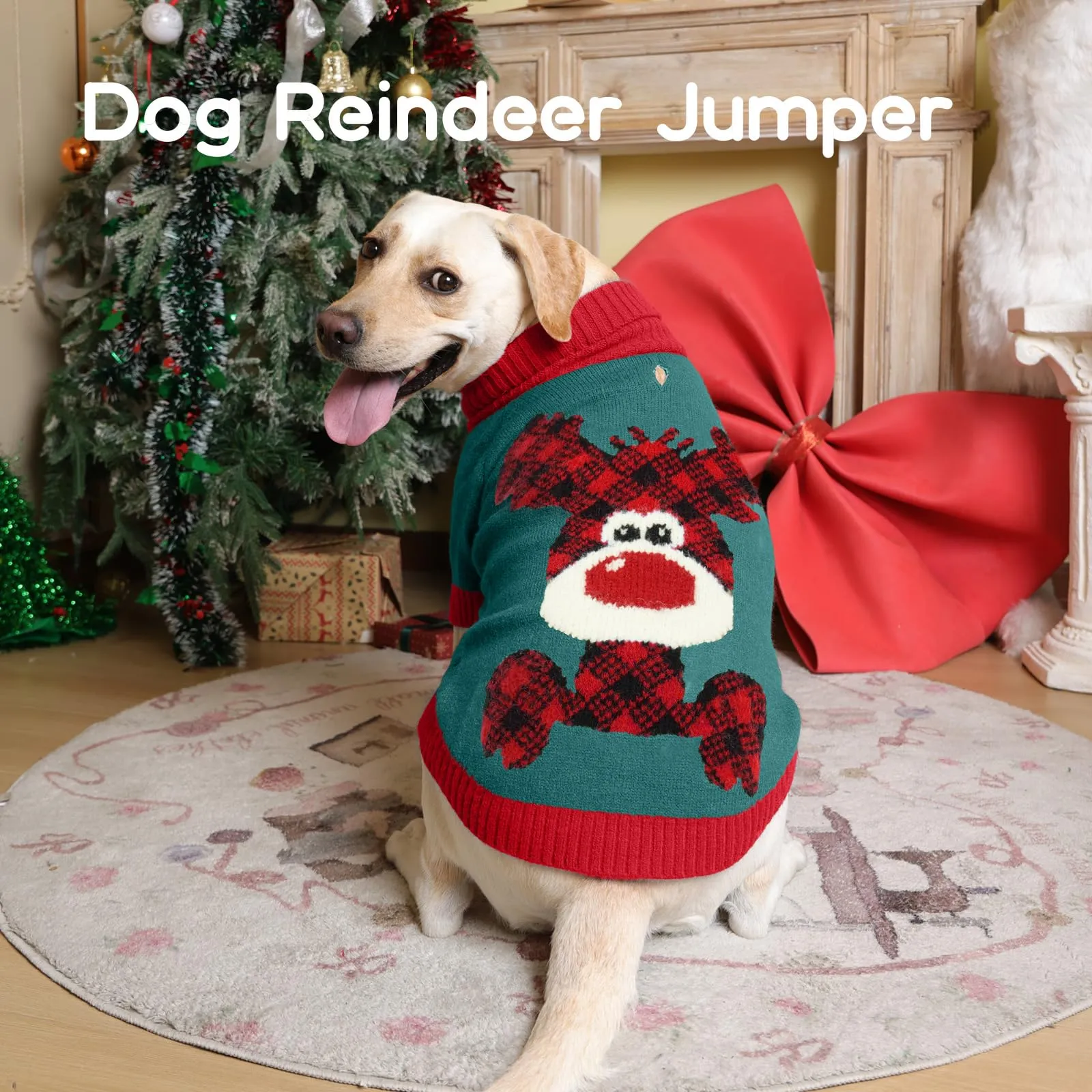 Maglione Cane Natalizio - Caldo Maglioncino con Renna, foro per guinzaglio, maglioncini per Bulldog francese, Carlino, Schnauzer nano, Jack Russell Terrier, Verde Scuro L - immagine 6