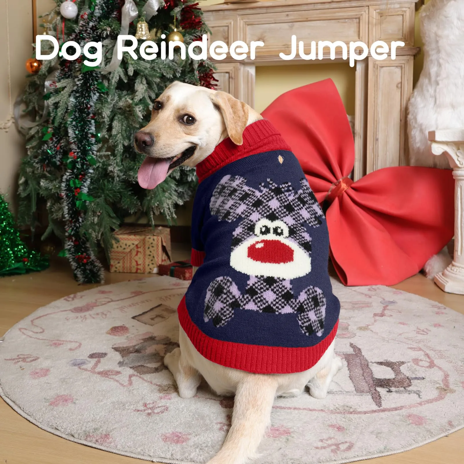 Maglione Cane Natalizio - Caldo Maglioncino con Renna, foro per guinzaglio, maglioncini per Cocker Spaniel, Beagle, Border Collie snello, Italian Greyhound, Blu Navy XL - immagine 6