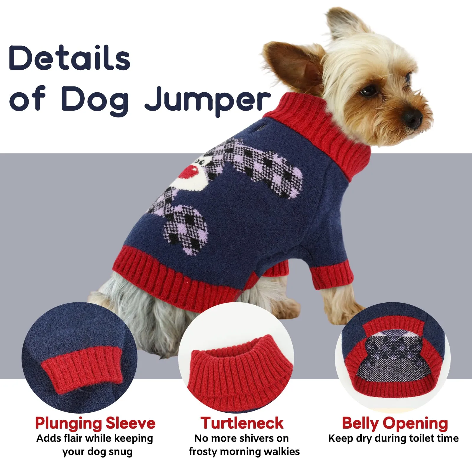 Maglione Cane Natalizio - Caldo Maglioncino con Renna, foro per guinzaglio, maglioncini per Bichon Frisé, Cavalier King Charles, Dachshund, Barboncino, Blu Navy M - immagine 4