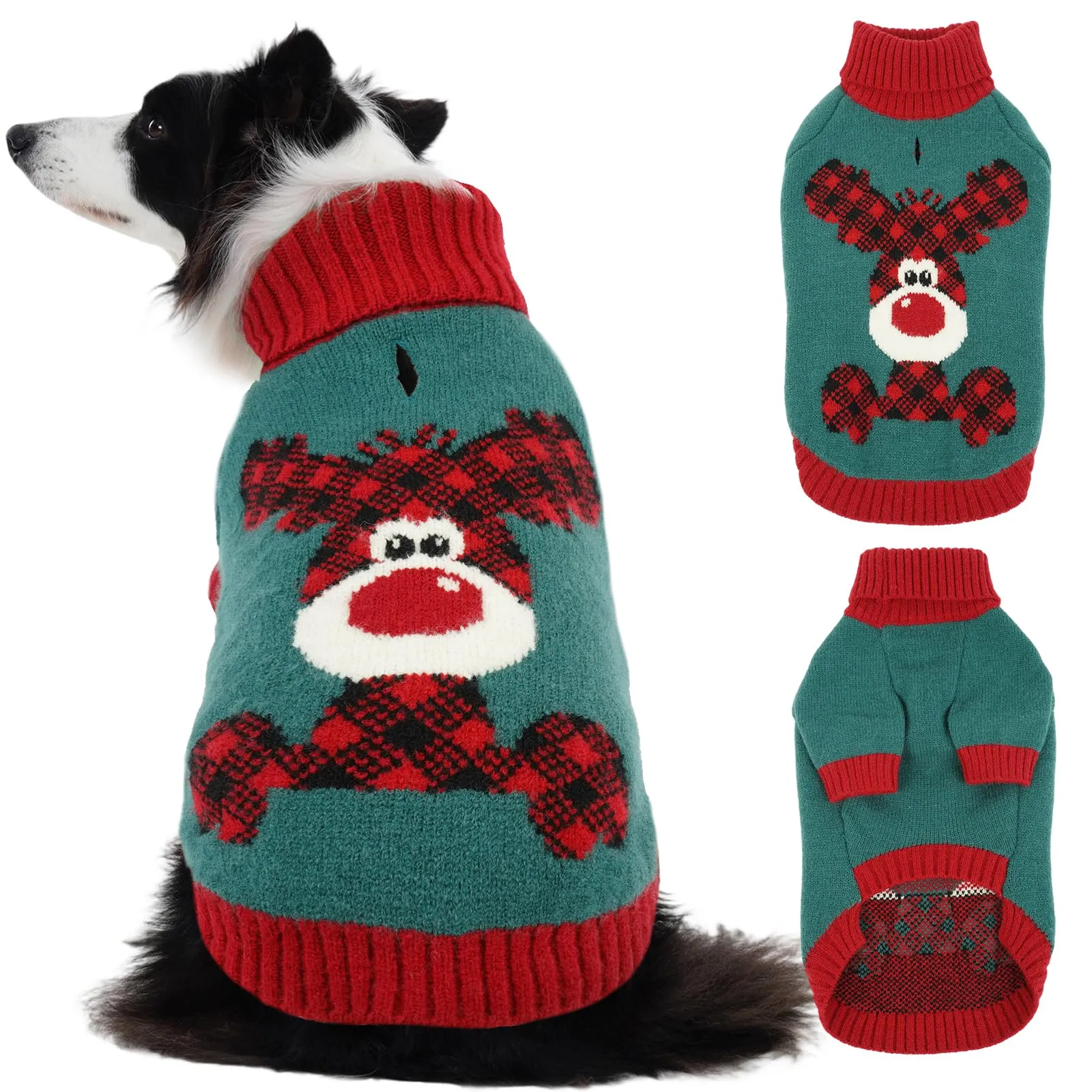 Maglione Cane Natalizio - Caldo Maglioncino con Renna, foro per guinzaglio, maglioncini per Labrador Retriever piccolo, Golden Retriever femmina, Pastore Tedesco snello, Verde Scuro XXL - immagine 1