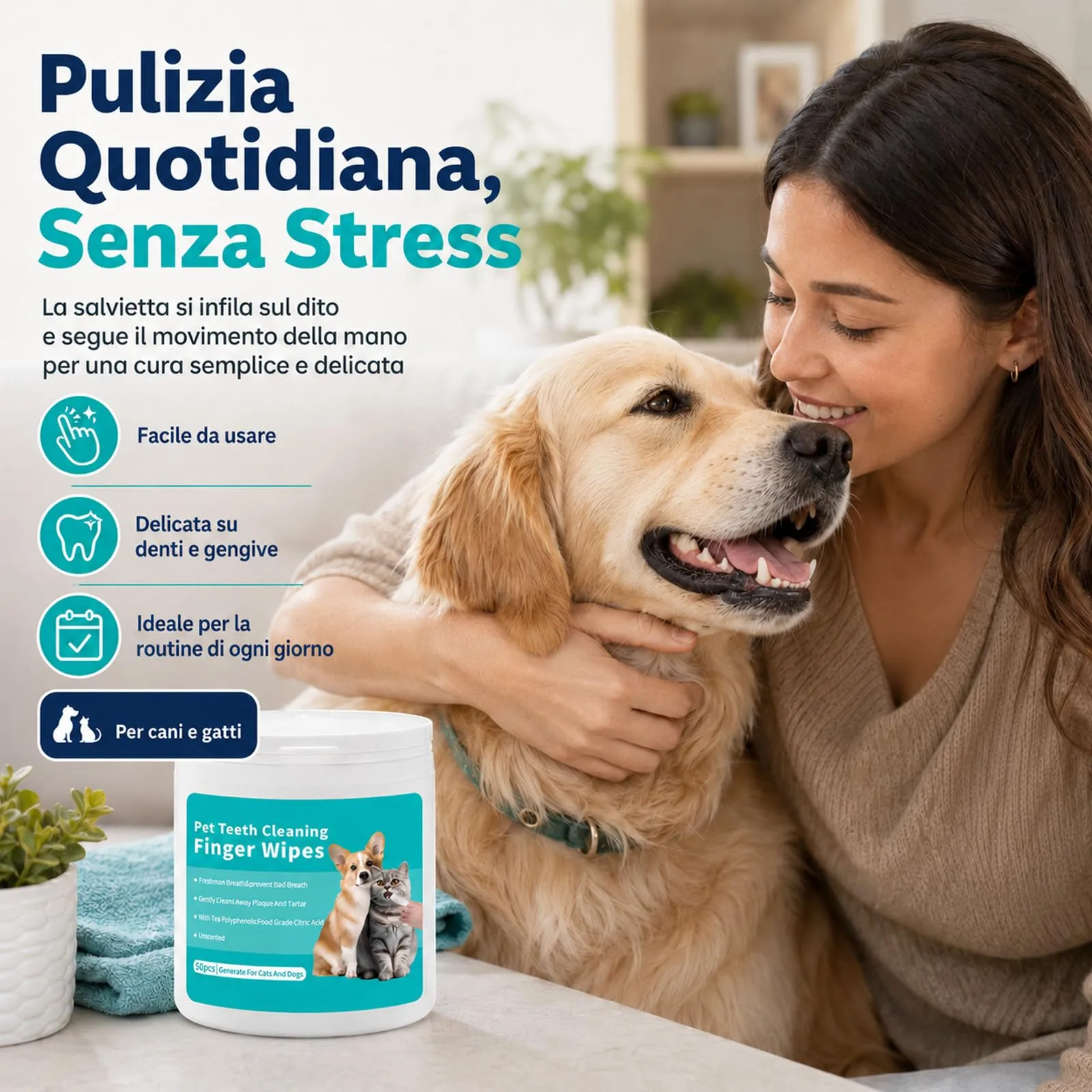 ZampaLife Salviette Dentali per Cani e Gatti, 50 Pezzi, Salviette per Pulizia Denti Animali, Igiene Orale Quotidiana, Salviettine da Dito per Bocca, ZampaLife Salviette Dentali Cane (1 Confezione) - immagine 5