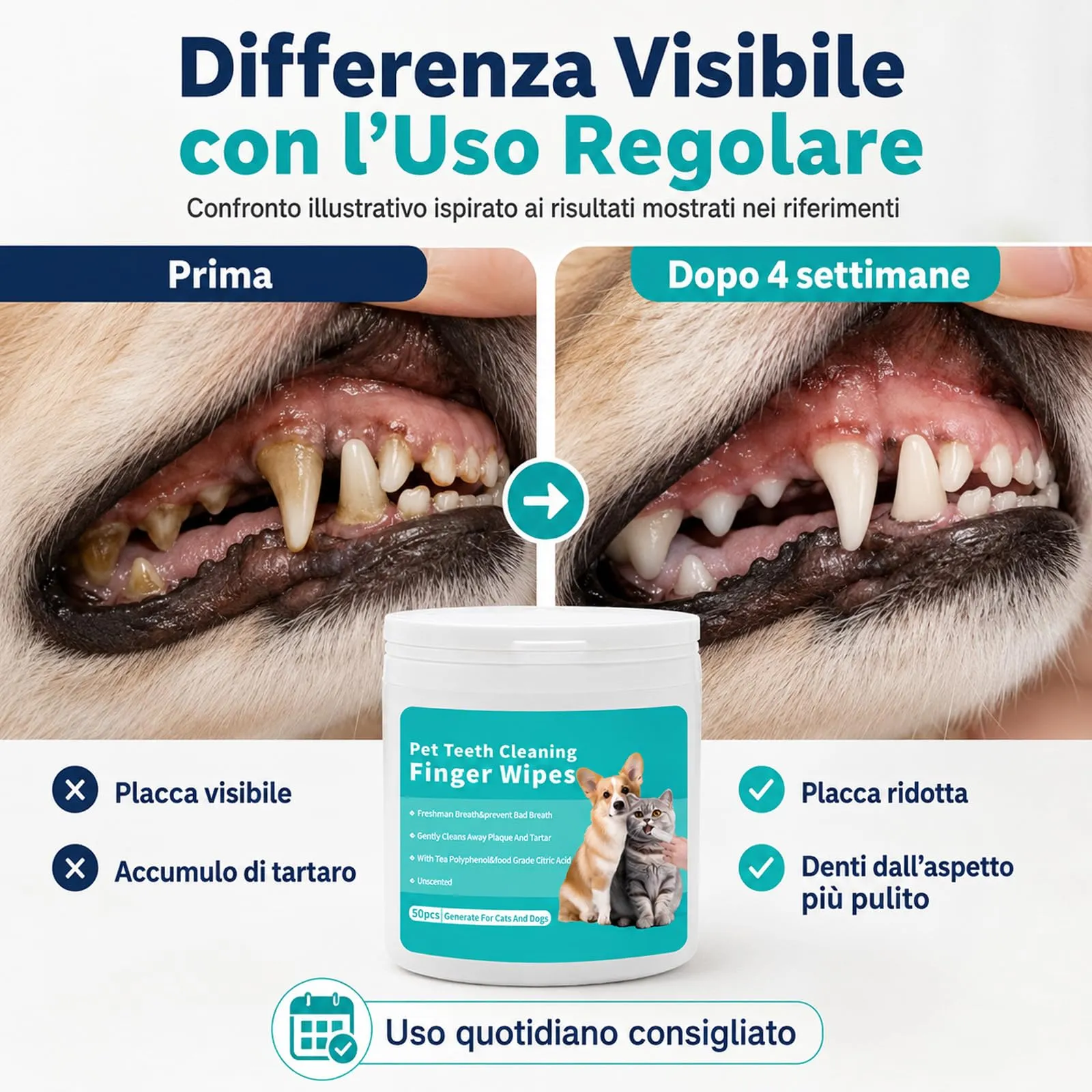 ZampaLife Salviette Dentali per Cani e Gatti, 50 Pezzi, Salviette per Pulizia Denti Animali, Igiene Orale Quotidiana, Salviettine da Dito per Bocca, ZampaLife Salviette Dentali Cane (1 Confezione) - immagine 7