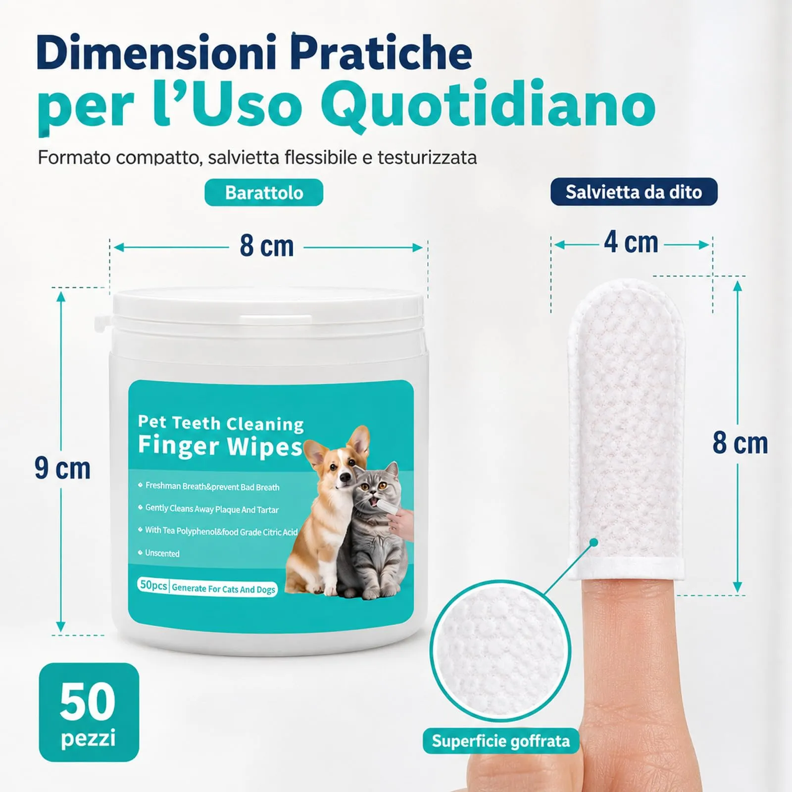 ZampaLife Salviette Dentali per Cani e Gatti, 50 Pezzi, Salviette per Pulizia Denti Animali, Igiene Orale Quotidiana, Salviettine da Dito per Bocca, ZampaLife Salviette Dentali Cane (1 Confezione) - immagine 8