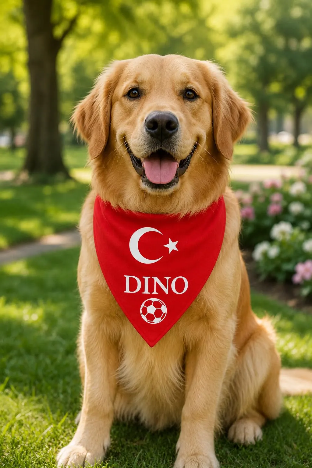 Bandana Personalizzata per Cane con Nome – Foulard per Cani Personalizzabile con Testo e Simbolo – Lavabile – Prodotto e Personalizzato in Europa (Turchia, M) - immagine 2