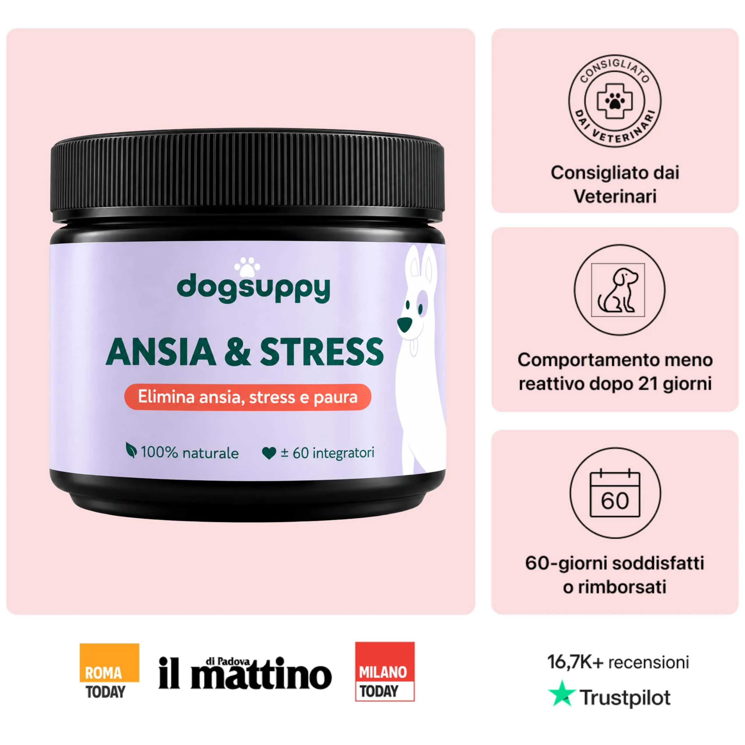 DogSuppy Ansia e Stress per Cani, 100% Naturali, 60 integratori - immagine 2
