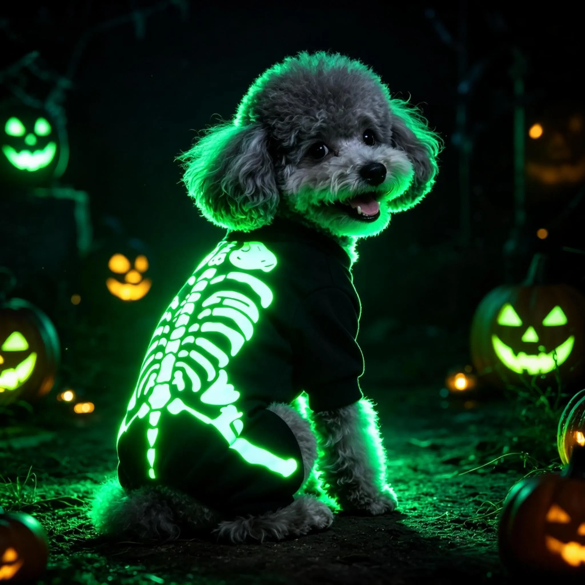 Maigllra Costume da scheletro per cane, si illumina al buio, tuta per Halloween, a 4 zampe, per cuccioli di piccola taglia e gatto, S - immagine 2