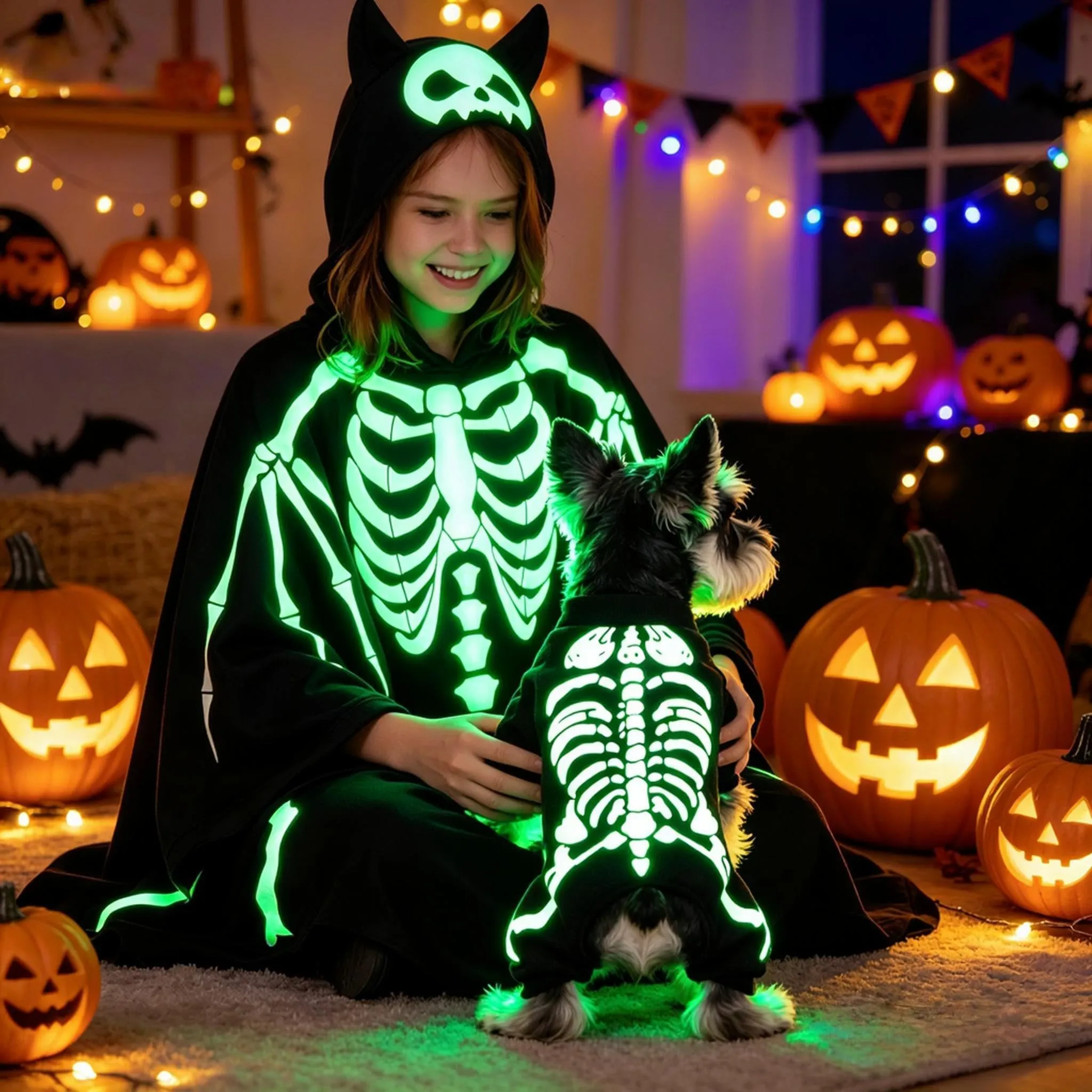 Maigllra Costume da scheletro per cane, si illumina al buio, tuta per Halloween, a 4 zampe, per cuccioli di piccola taglia e gatto, S - immagine 7