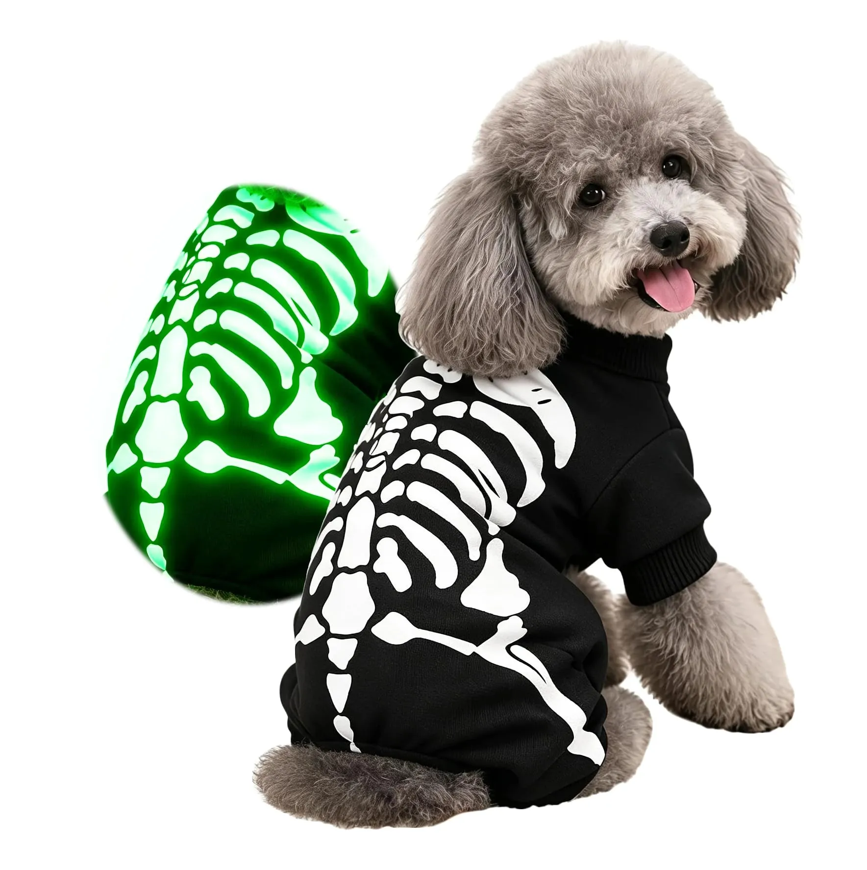 Maigllra Costume da scheletro per cane, si illumina al buio, tuta per Halloween, a 4 zampe, per cuccioli di piccola taglia e gatto, M - immagine 1