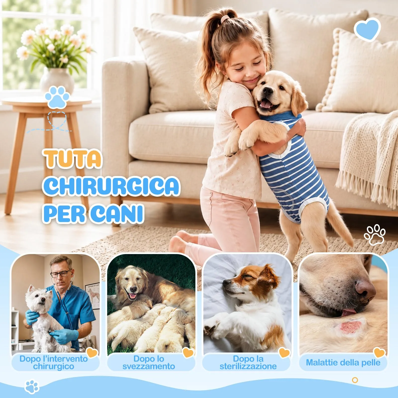 MELLIEX Body Post Operatorio Cane, Traspirante Tuta Chirurgica Righe Cani - immagine 7