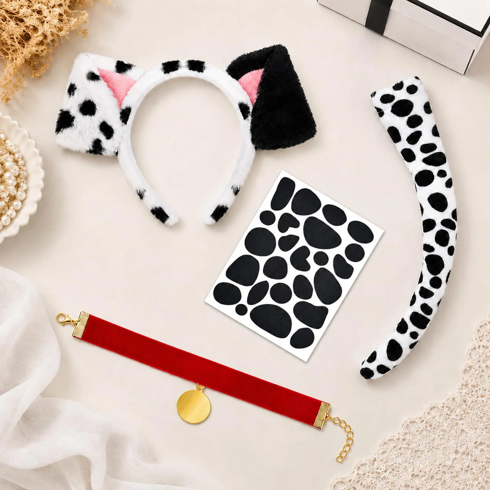XULIDEONG Set di Costumi Animali, Cerchietto Orecchie Cane con Coda e Collana, Accessori per Costumi di Animali per Carnevale, Halloween - immagine 5