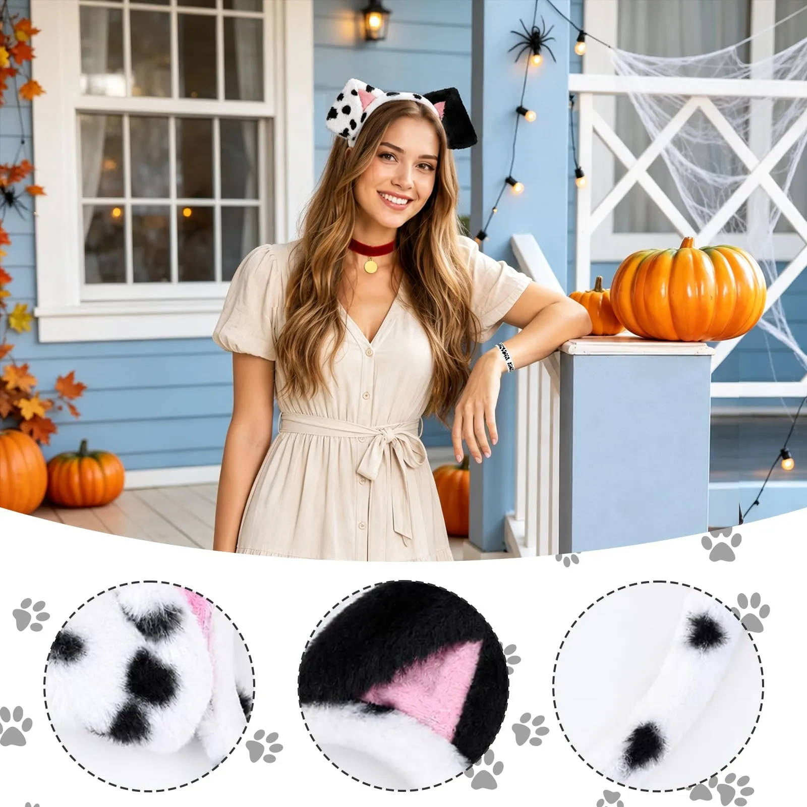 XULIDEONG Set di Costumi Animali, Cerchietto Orecchie Cane con Coda e Collana, Accessori per Costumi di Animali per Carnevale, Halloween - immagine 6