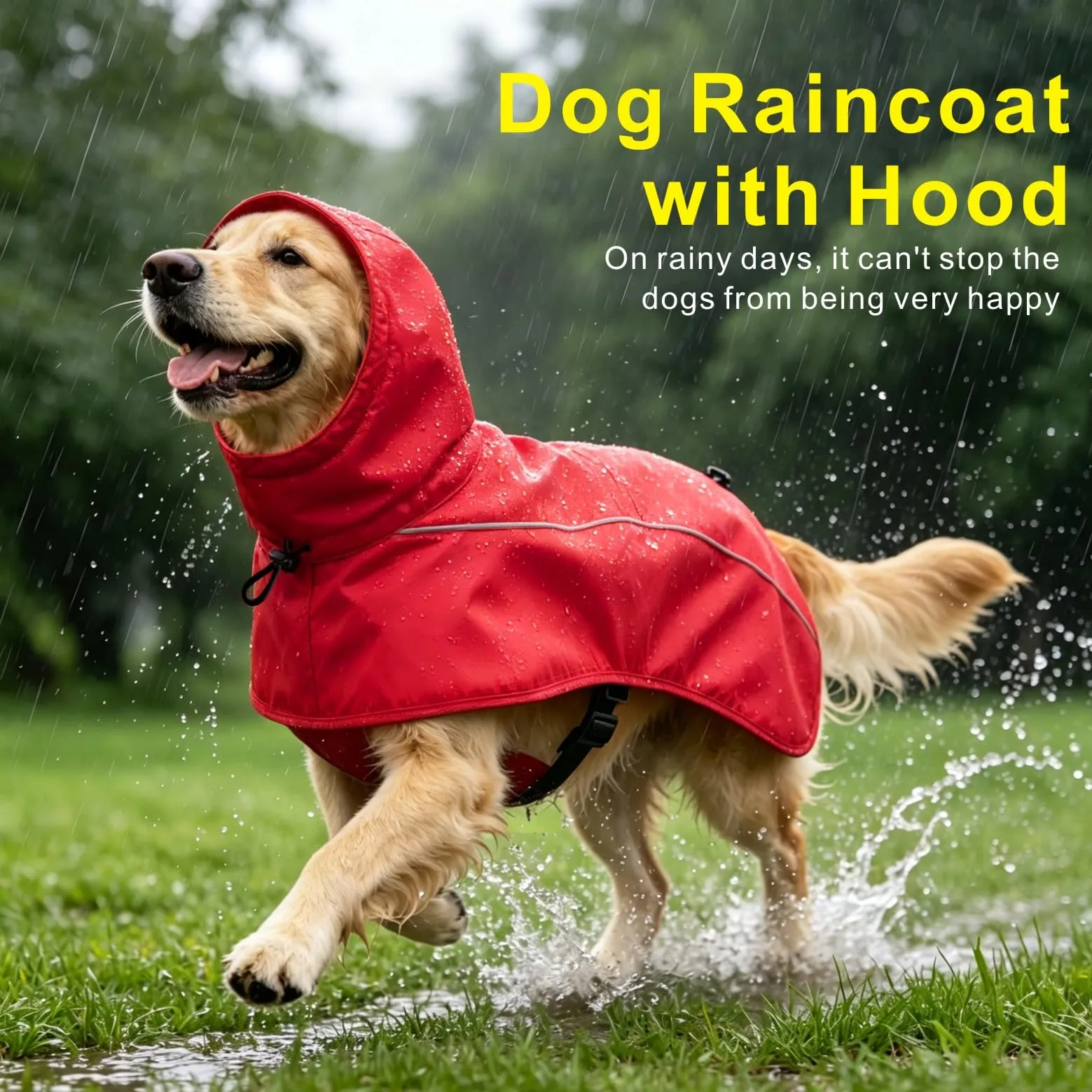 Mosucoirl Giacca impermeabile per cani, impermeabili per cani Cappotti da pioggia riflettenti con cappuccio Poncho a prova di neve per cani piccoli e medi grandi - immagine 4