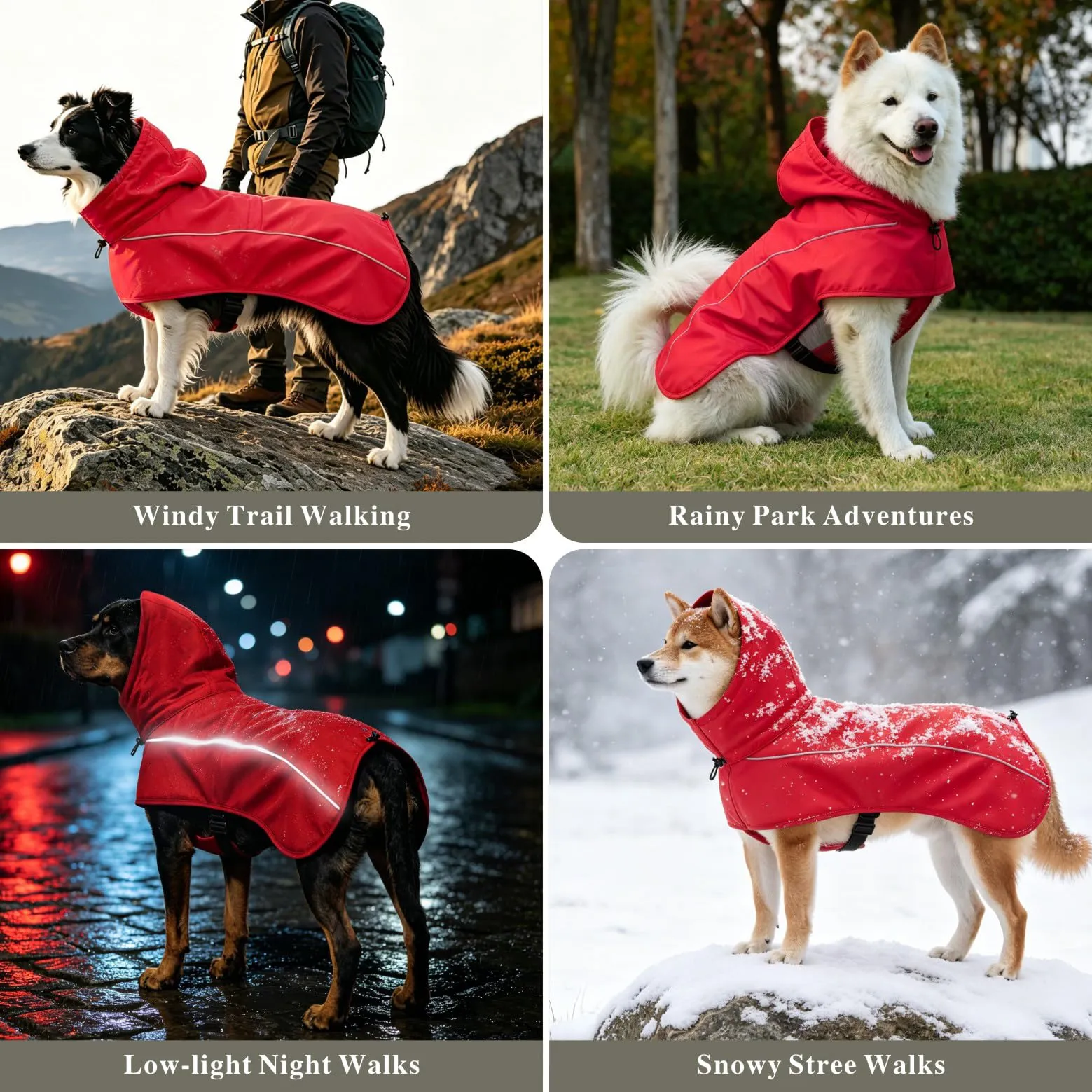 Mosucoirl Giacca impermeabile per cani, impermeabili per cani Cappotti da pioggia riflettenti con cappuccio Poncho a prova di neve per cani piccoli e medi grandi - immagine 4