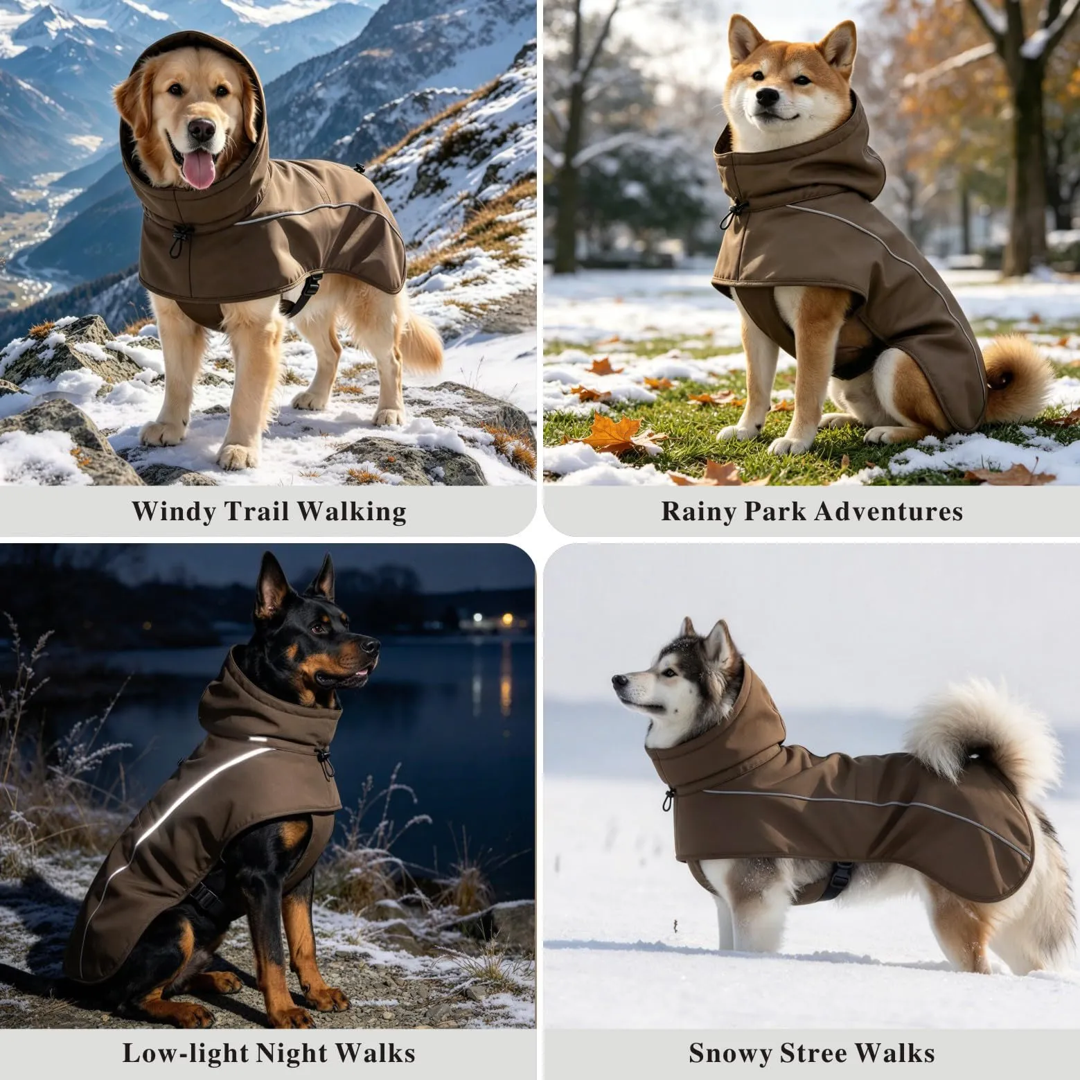 Mosucoirl Giacca impermeabile per cani, impermeabili per cani Cappotti da pioggia riflettenti con cappuccio Poncho a prova di neve per cani piccoli e medi grandi - immagine 3