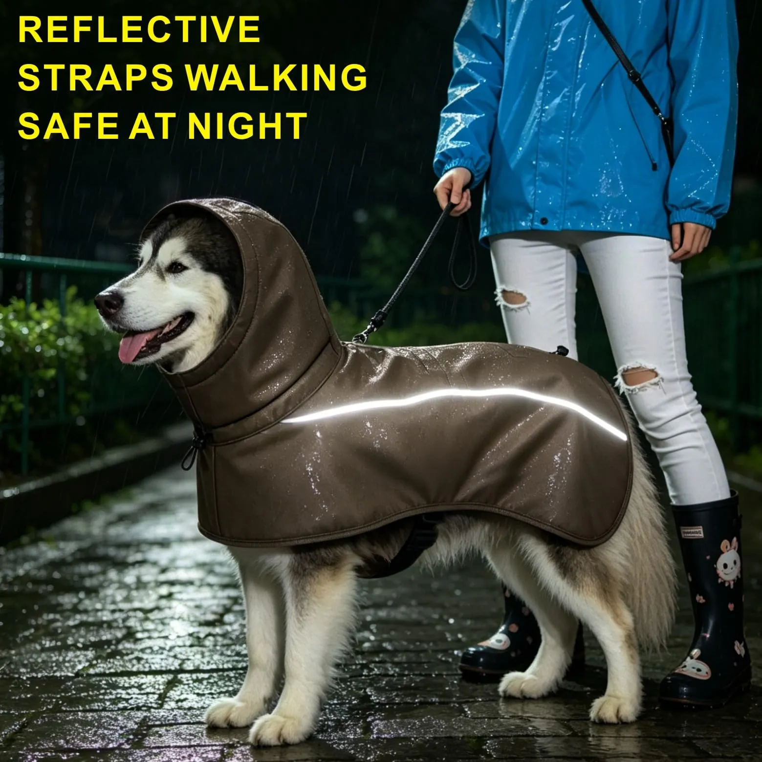Mosucoirl Giacca impermeabile per cani, impermeabili per cani Cappotti da pioggia riflettenti con cappuccio Poncho a prova di neve per cani piccoli e medi grandi - immagine 5