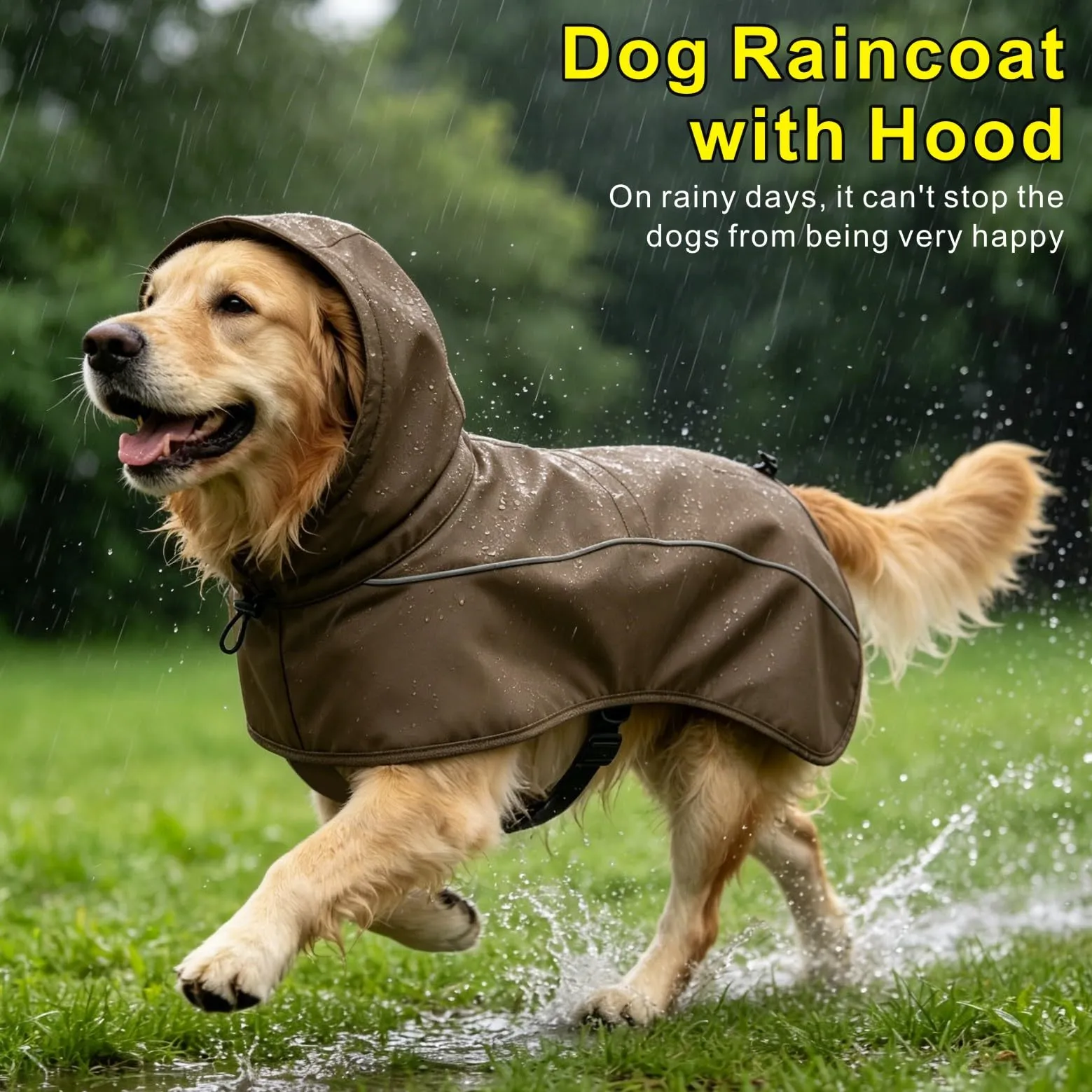 Mosucoirl Giacca impermeabile per cani, impermeabili per cani Cappotti da pioggia riflettenti con cappuccio Poncho a prova di neve per cani piccoli e medi grandi - immagine 4