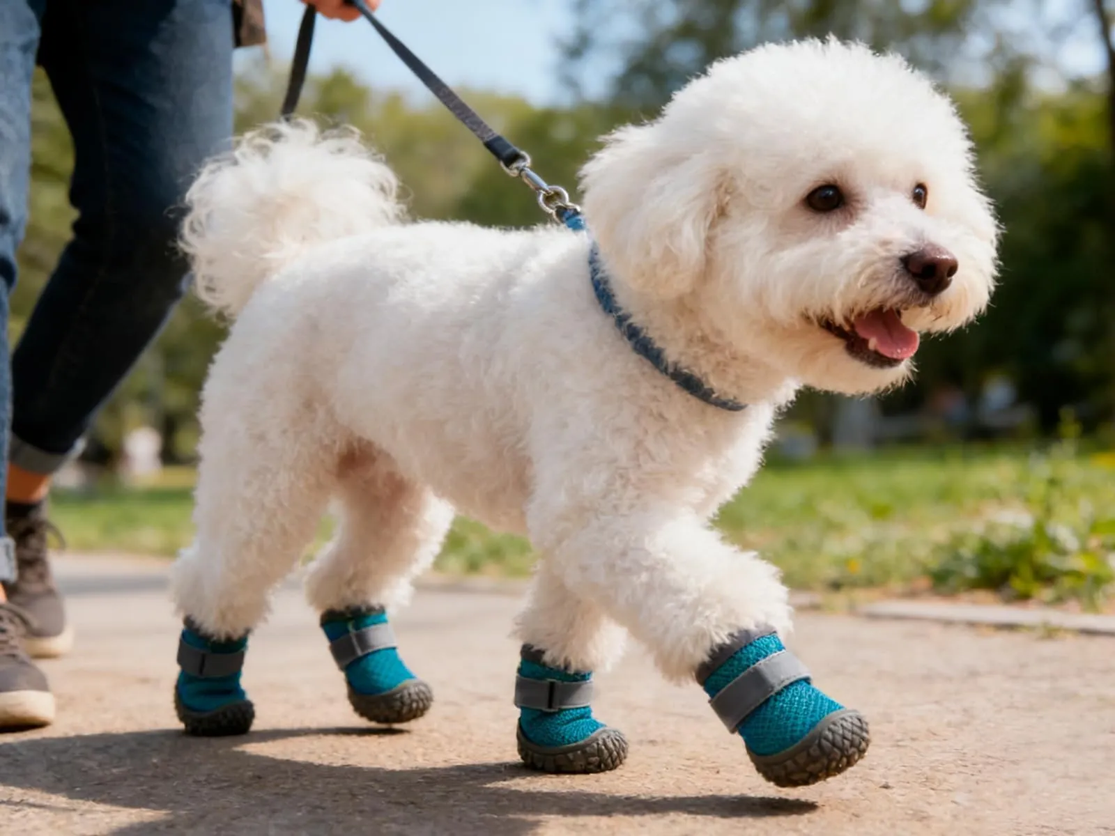 Haloumoning Scarpe antiscivolo per cani, suola robusta, Blu Lago, L - immagine 5