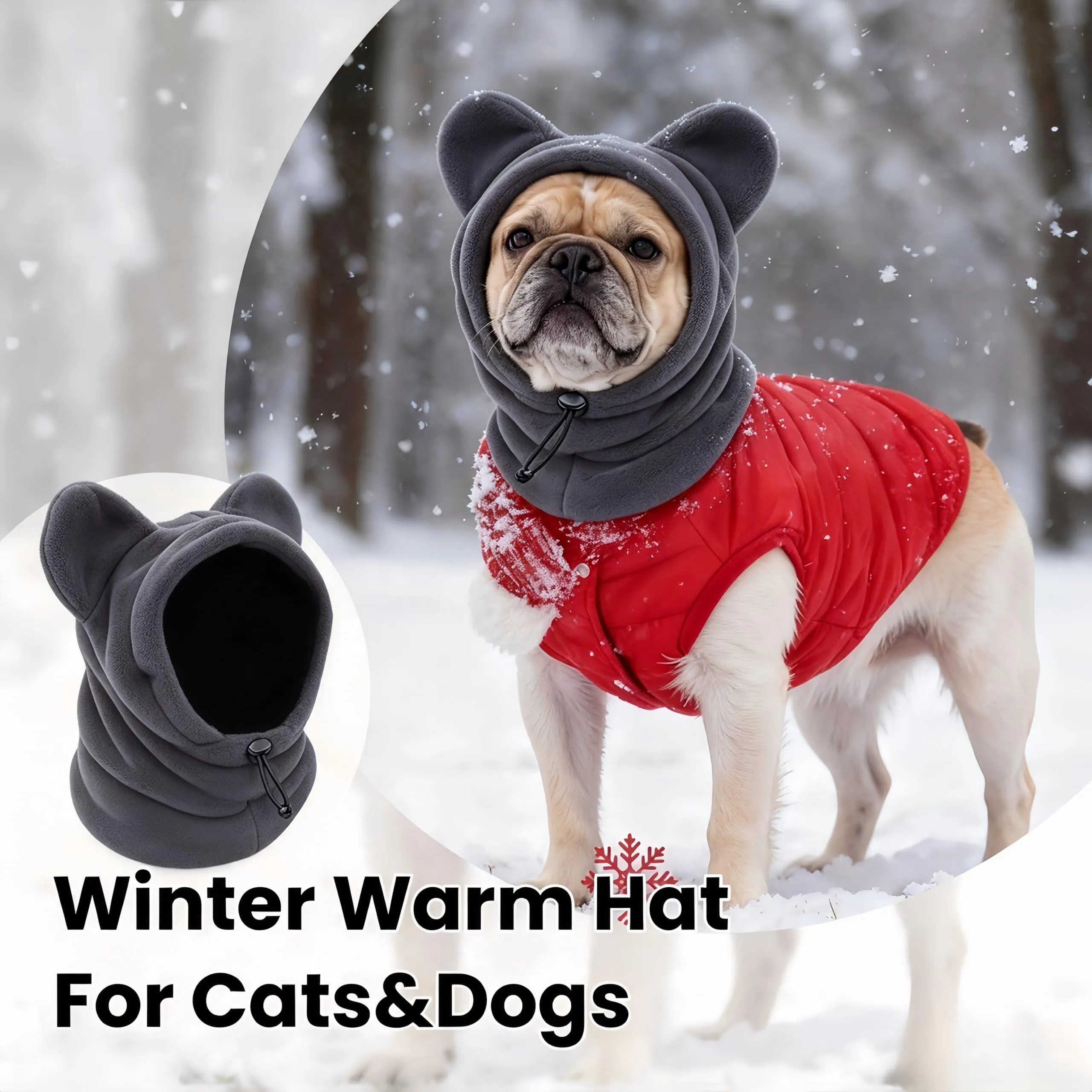 Wollene - Cappuccio per cani e gatti, copricapo autunnale/invernale con orecchie carine, fascia per il collo regolabile per le giornate fredde, morbida protezione per il collo per animali domestici di - immagine 2