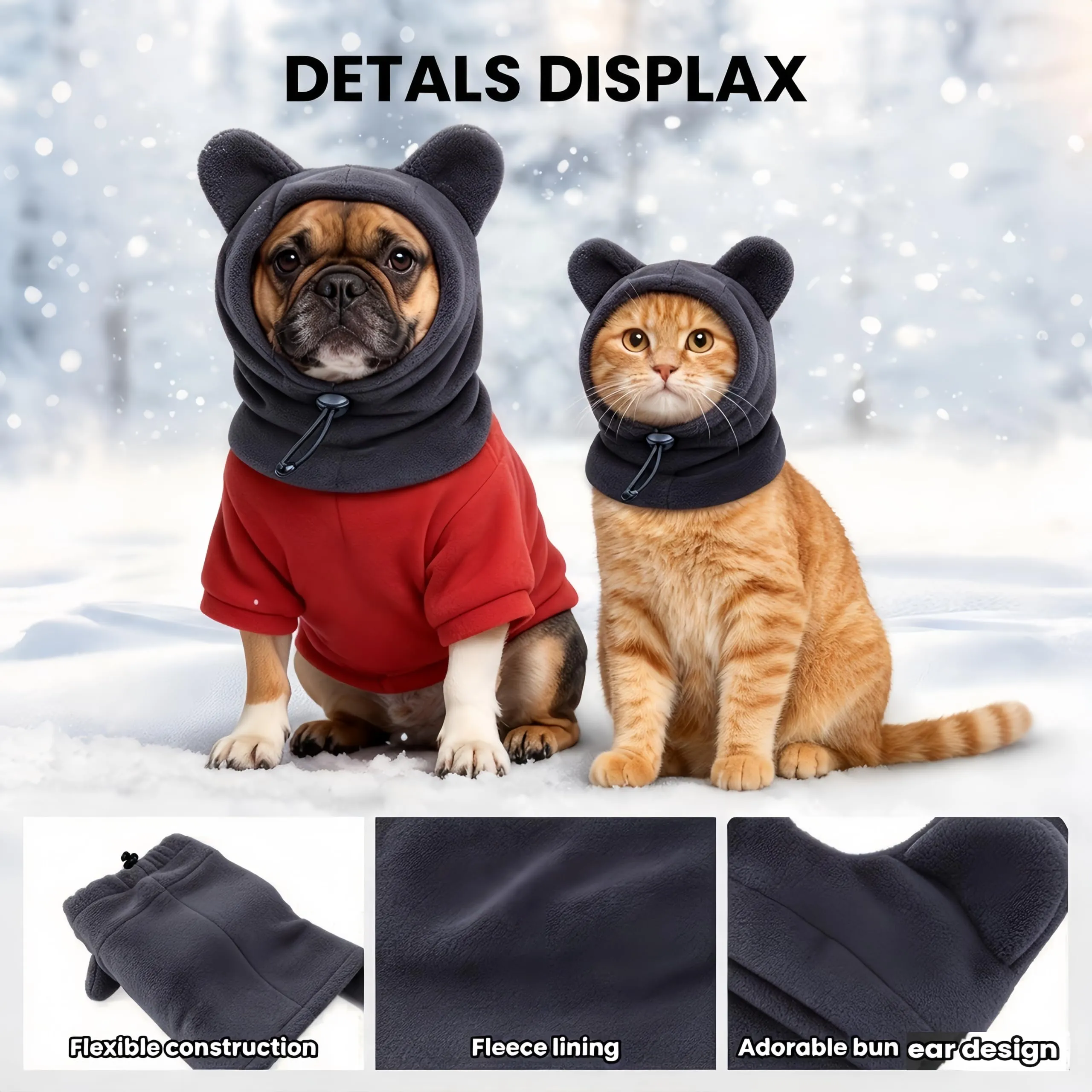 Wollene - Cappuccio per cani e gatti, copricapo autunnale/invernale con orecchie carine, fascia per il collo regolabile per le giornate fredde, morbida protezione per il collo per animali domestici di - immagine 3