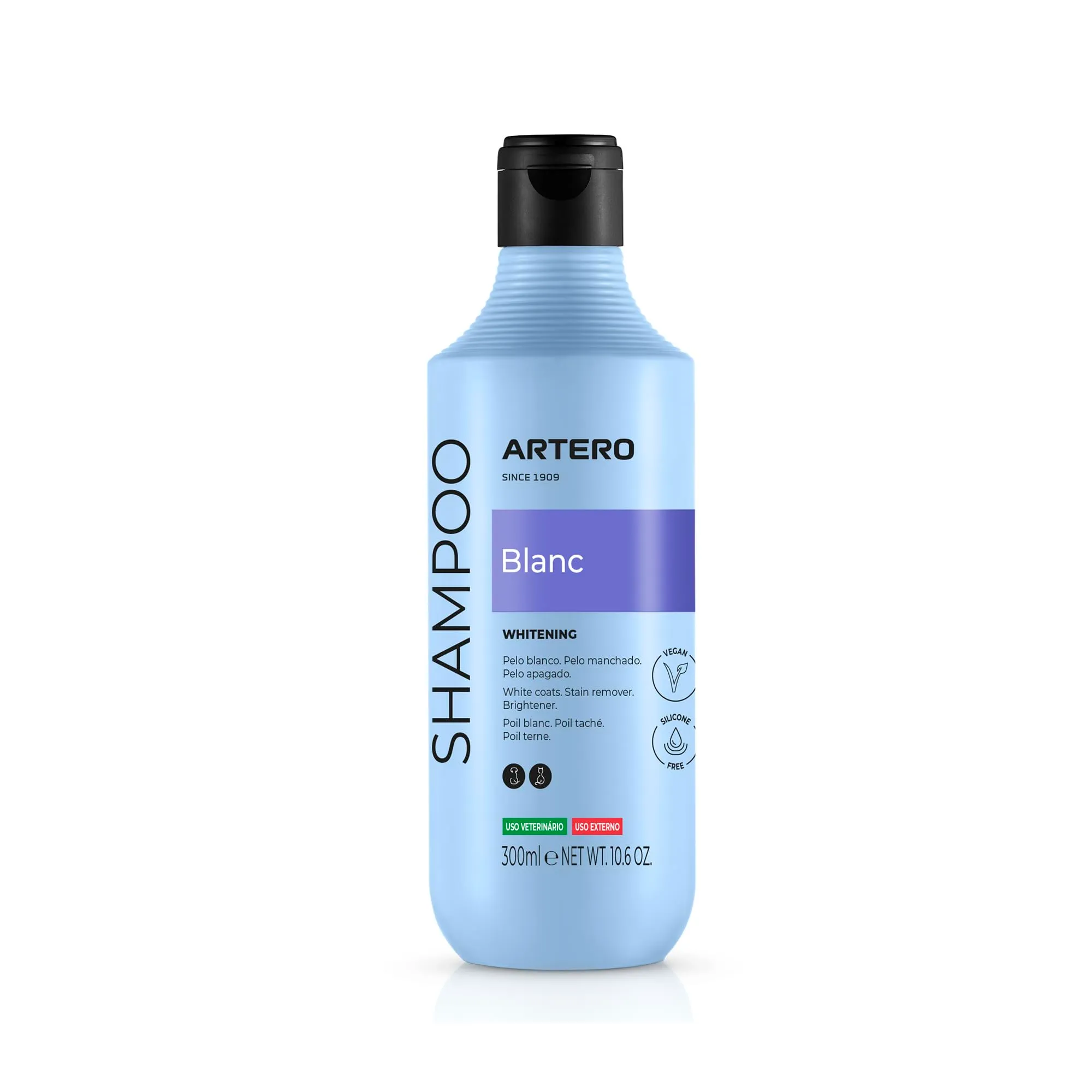 Artero Blanc. Shampoo sbiancante per cani dal pelo bianco. Ottieni un bianco brillante. Lucentezza, morbidezza e pulizia dalle radici alle punte. Adatto per cani neri, grigi e blu, intensificandone - immagine 1