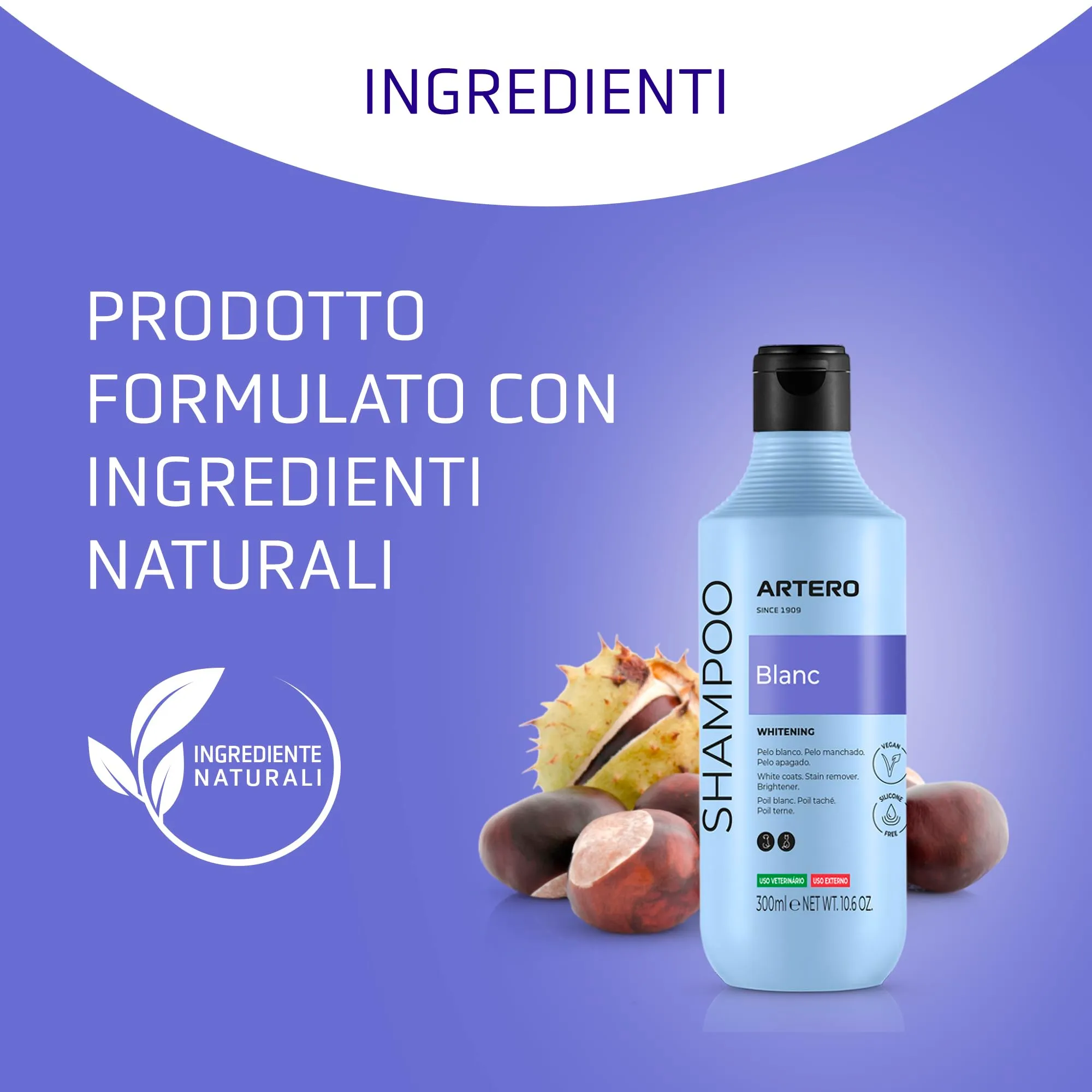 Artero Blanc. Shampoo sbiancante per cani dal pelo bianco. Ottieni un bianco brillante. Lucentezza, morbidezza e pulizia dalle radici alle punte. Adatto per cani neri, grigi e blu, intensificandone - immagine 5