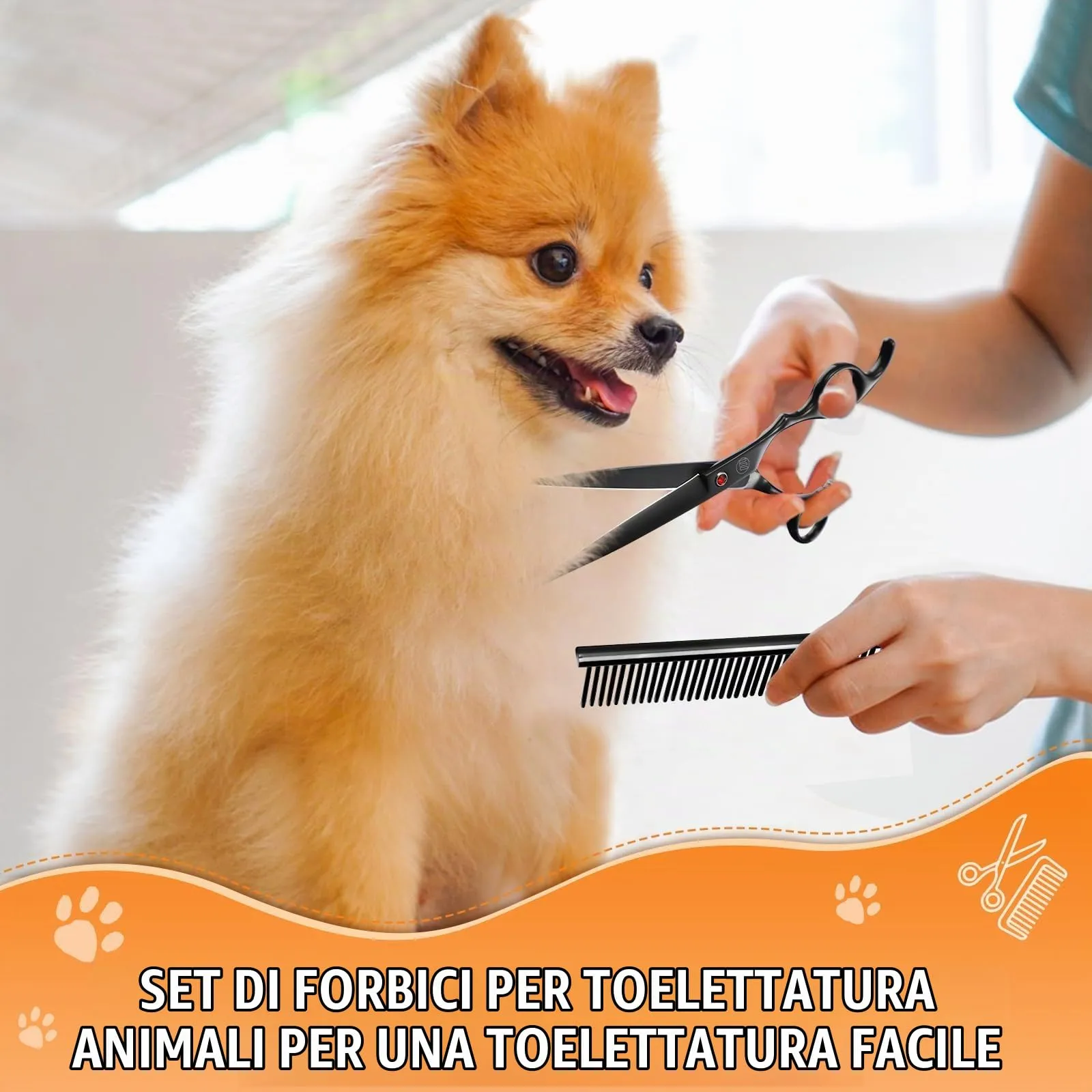 Moontay 8 In 1 Set Forbici Toelettatura Cani Professionali, Nero - immagine 2