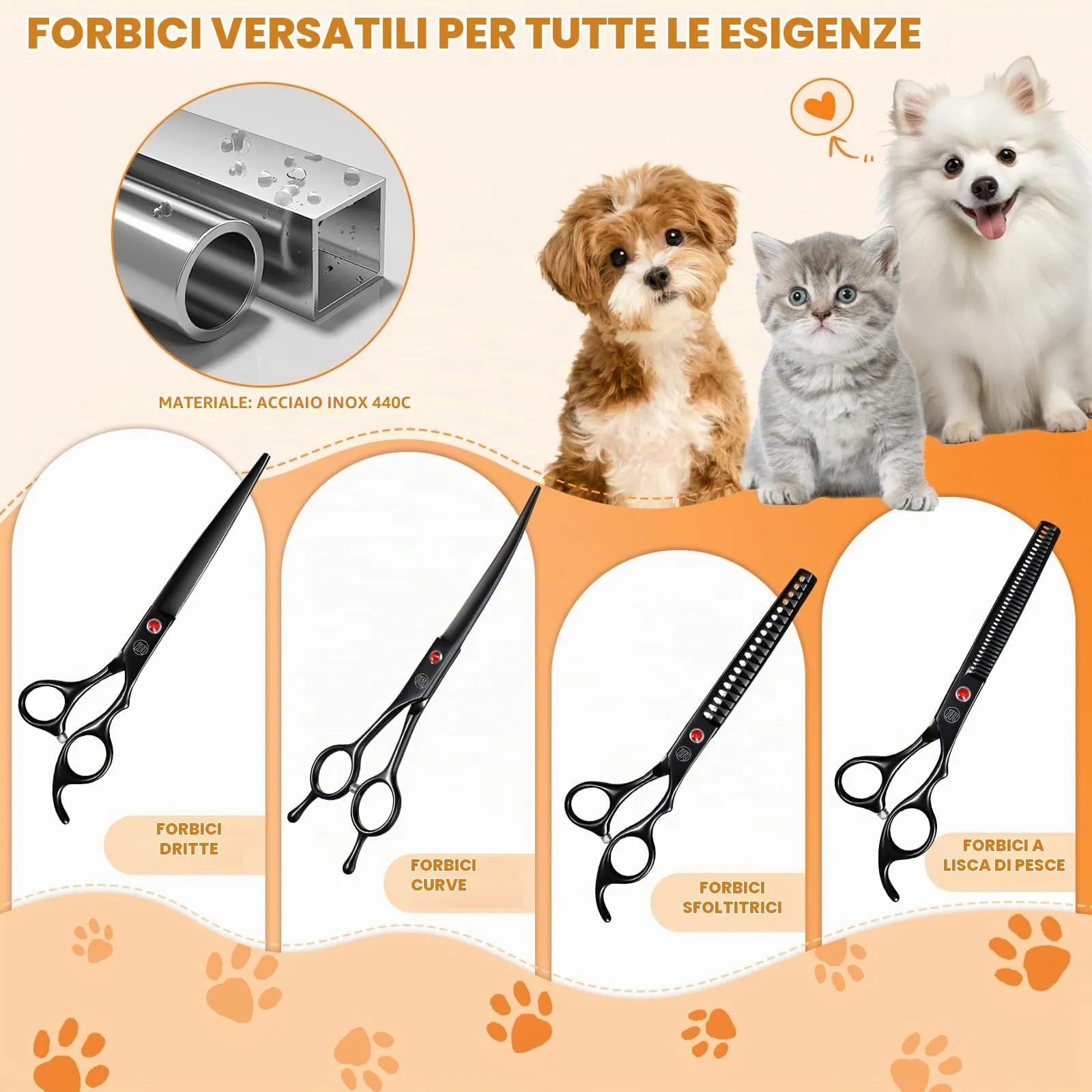 Moontay 8 In 1 Set Forbici Toelettatura Cani Professionali, Nero - immagine 3