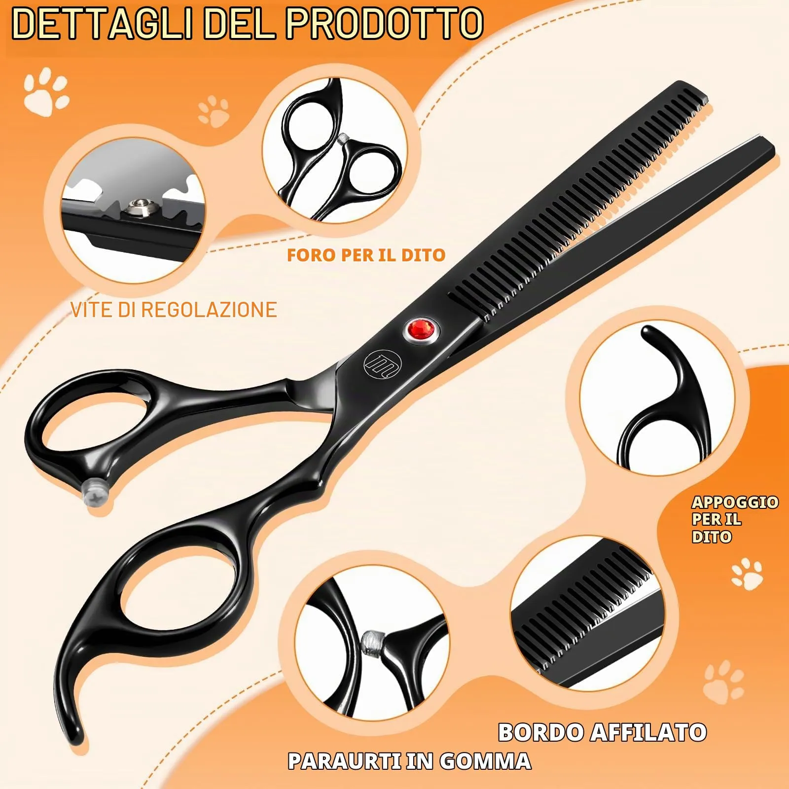 Moontay 8 In 1 Set Forbici Toelettatura Cani Professionali, Nero - immagine 4