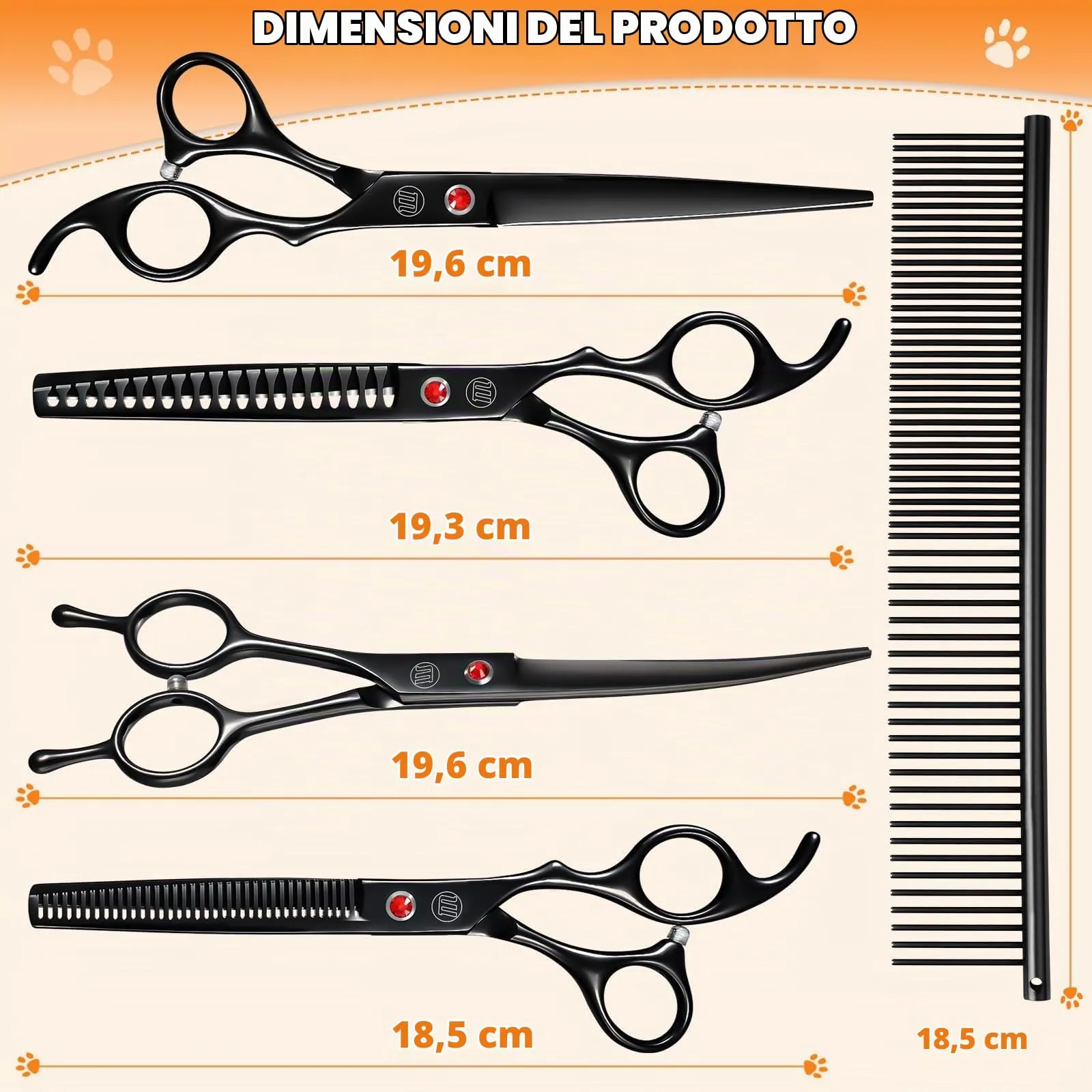 Moontay 8 In 1 Set Forbici Toelettatura Cani Professionali, Nero - immagine 5