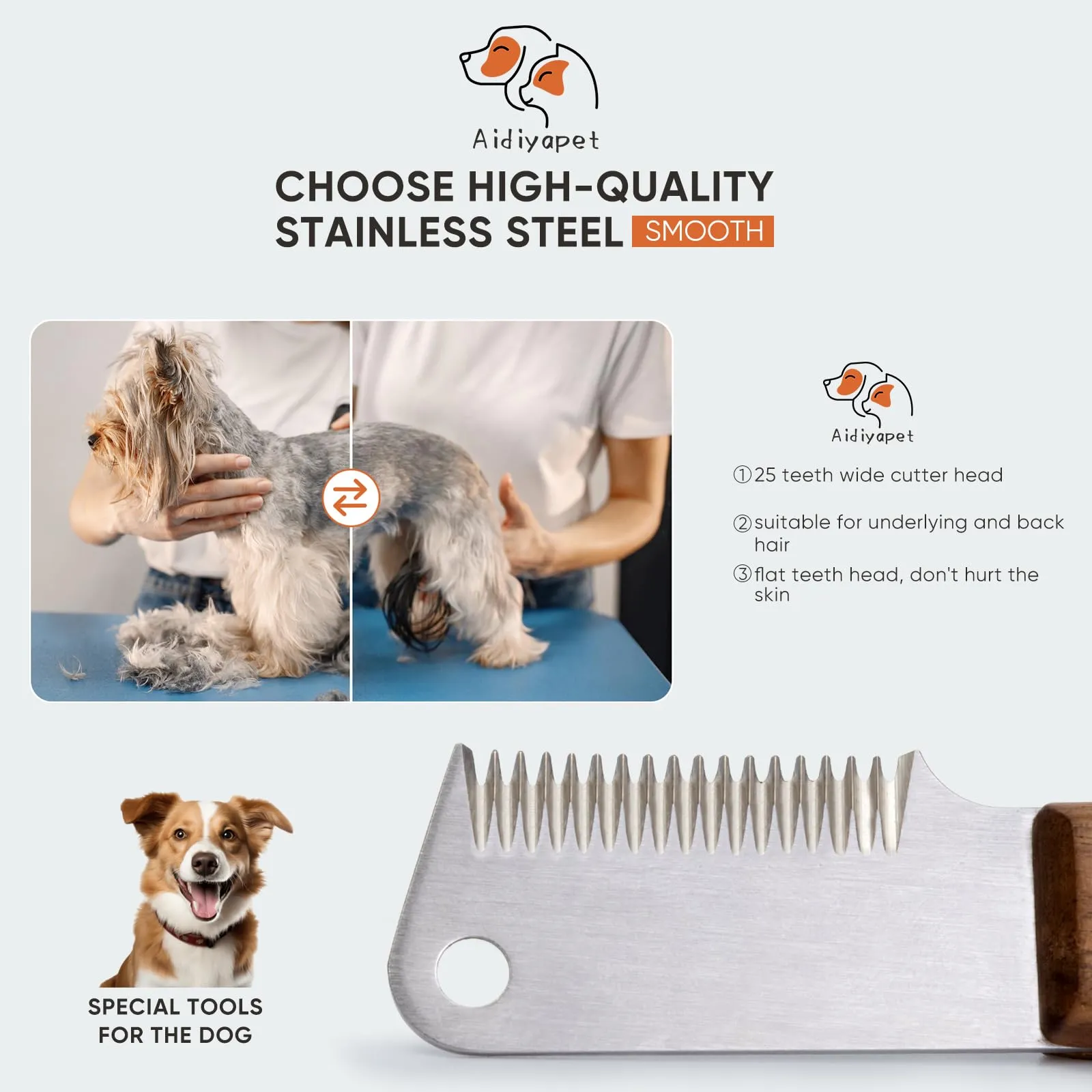 Coltello da Stripping a Denti Stretti,Professionale Spogliarello Knife Coarse Ergonomic Wooden Stripping Knife per Cani Spazzola da toelettatura (Marrone) - immagine 2